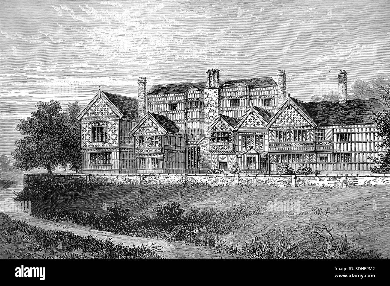 Illustration von Bramhall House Tudor House aus der Ausgabe 1898 von A Short History of the English People von J.R Green M.A Illustrated E Stockfoto