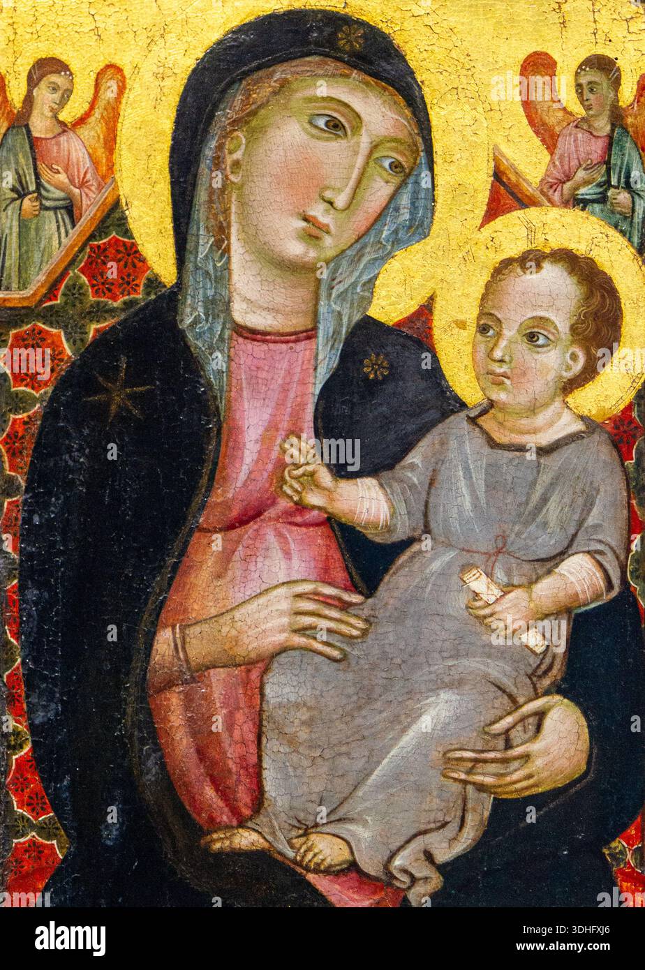 Jungfrau und Kind mit zwei Engel. Um 1320. Durch Deodato Orlandi (aktiv in der Toskana, Italien, 1284-1332). Tempera auf Systemsteuerung. Gold Hintergrund. Stockfoto