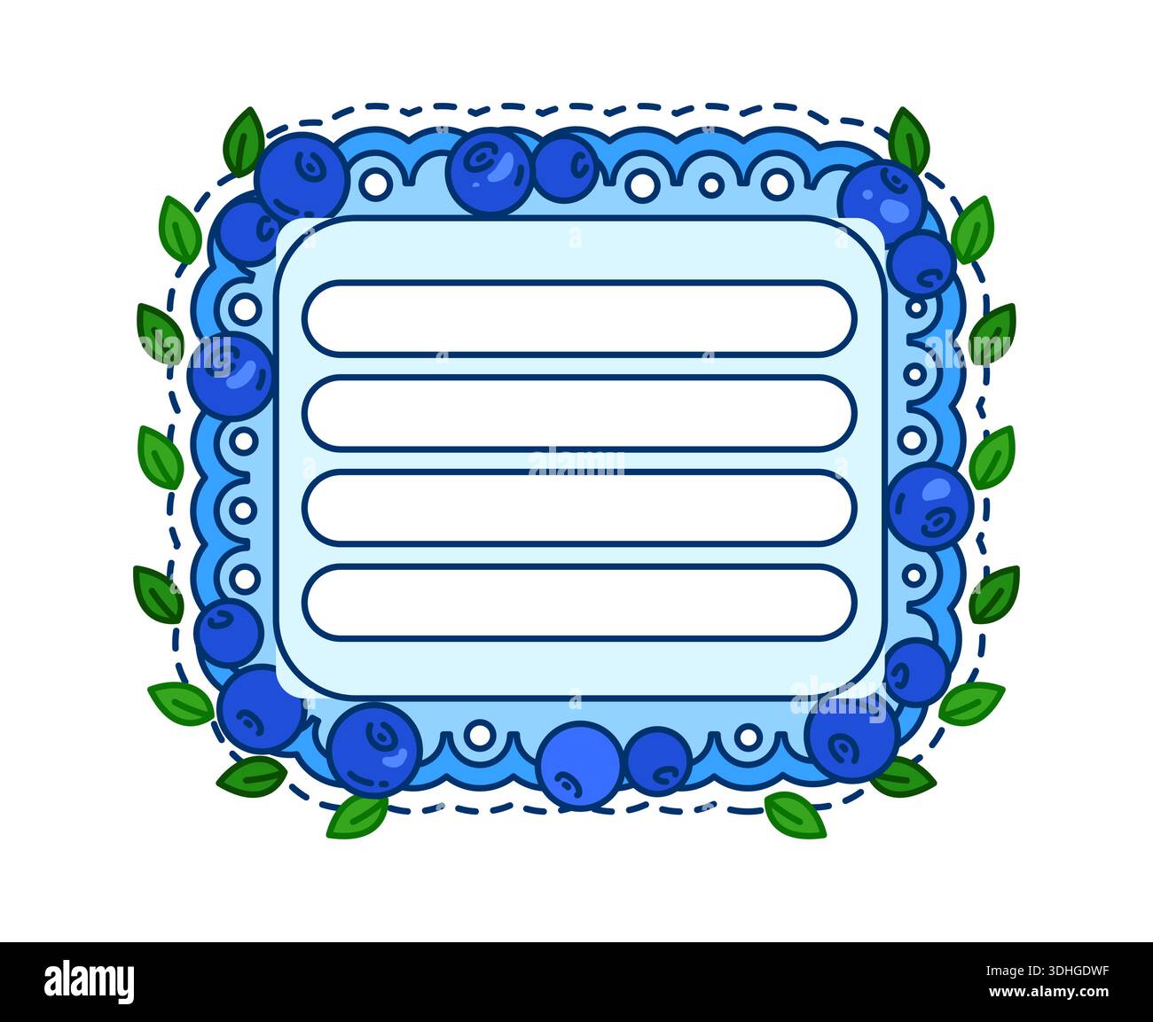 Teller mit Blaubeeren-Notizschablone für Kinder Stock Vektor