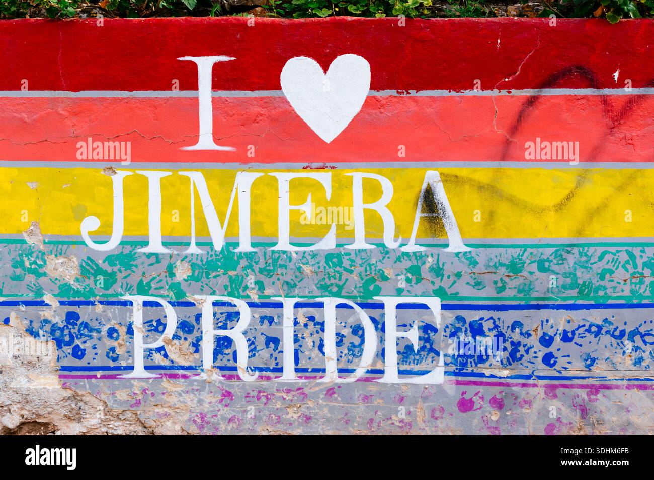 Ich liebe Jimera Pride. Jimera de Líbar, Sierra de Ronda, Málaga, Andalucía, Spanien, Europa Stockfoto