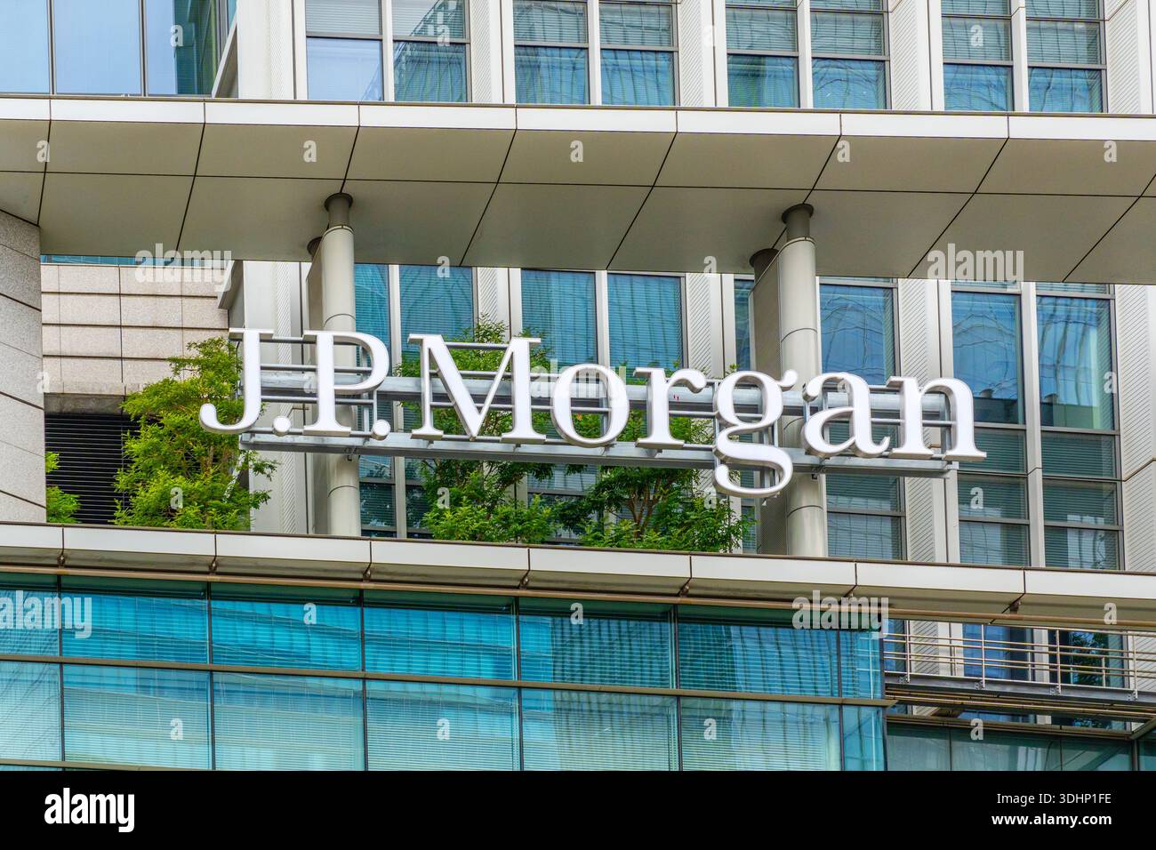 15. Januar 2026 – Tokio, Japan: Unterschrift beim Finanzinstitut J.P. Morgan. Stockfoto