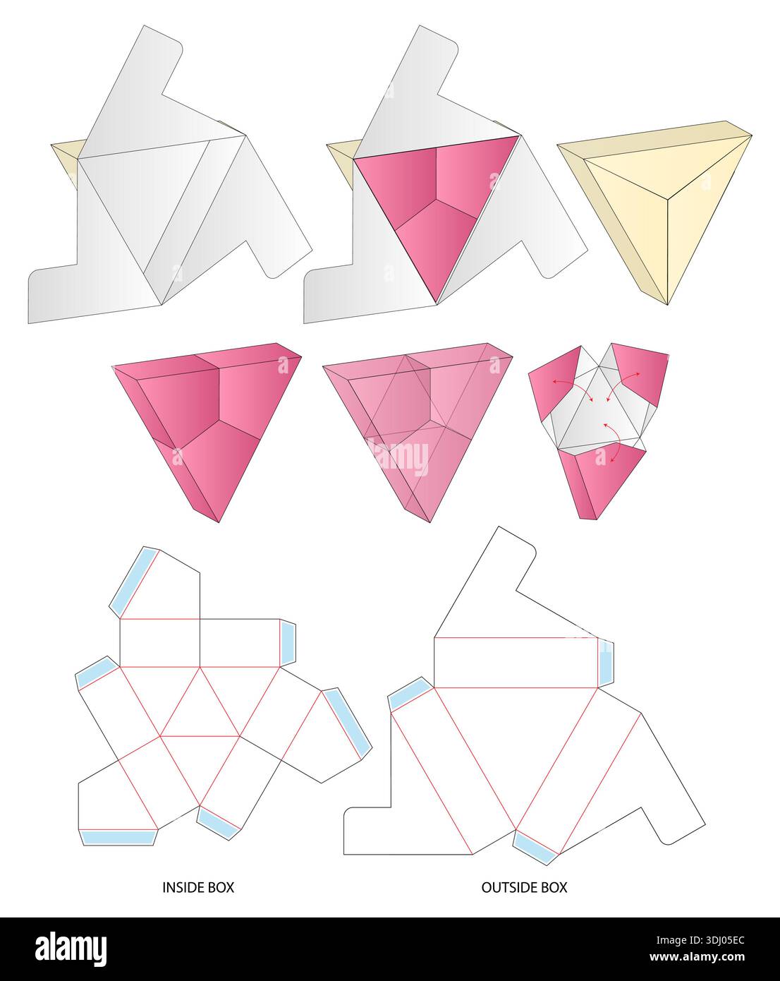 Dreiecksbox Verpackungsmodell mit Dieline-Vorlage Stock Vektor
