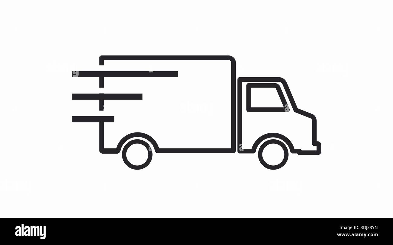 Schwarz-weiß Delivery Truck icon – minimalistischer Versandvektor für E‑Commerce und Logistik Stock Vektor