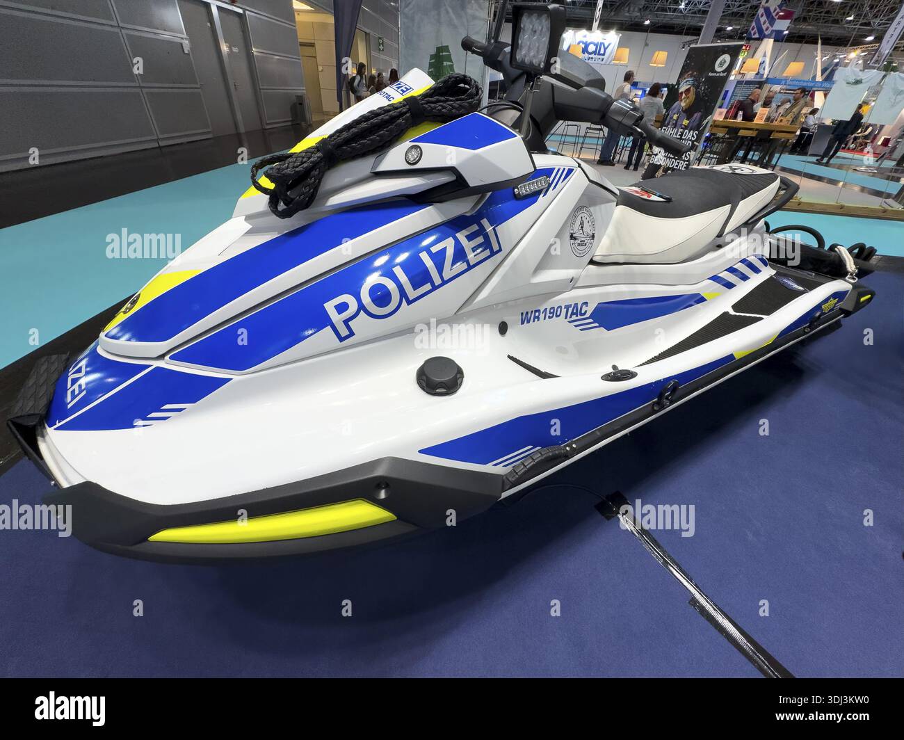 Pressefoto Jetski WR190 TAC von Wasserschutzpolizei mit Inschrift Polizei, während der Präsentation auf der Messe Boot Düsseldorf, Nordrhein-Westpha Stockfoto
