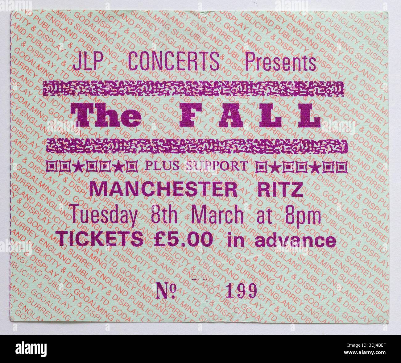 Konzertkarte der 1980er Jahre für DEN HERBST beim Manchester Ritz am 8. März 1989 Stockfoto