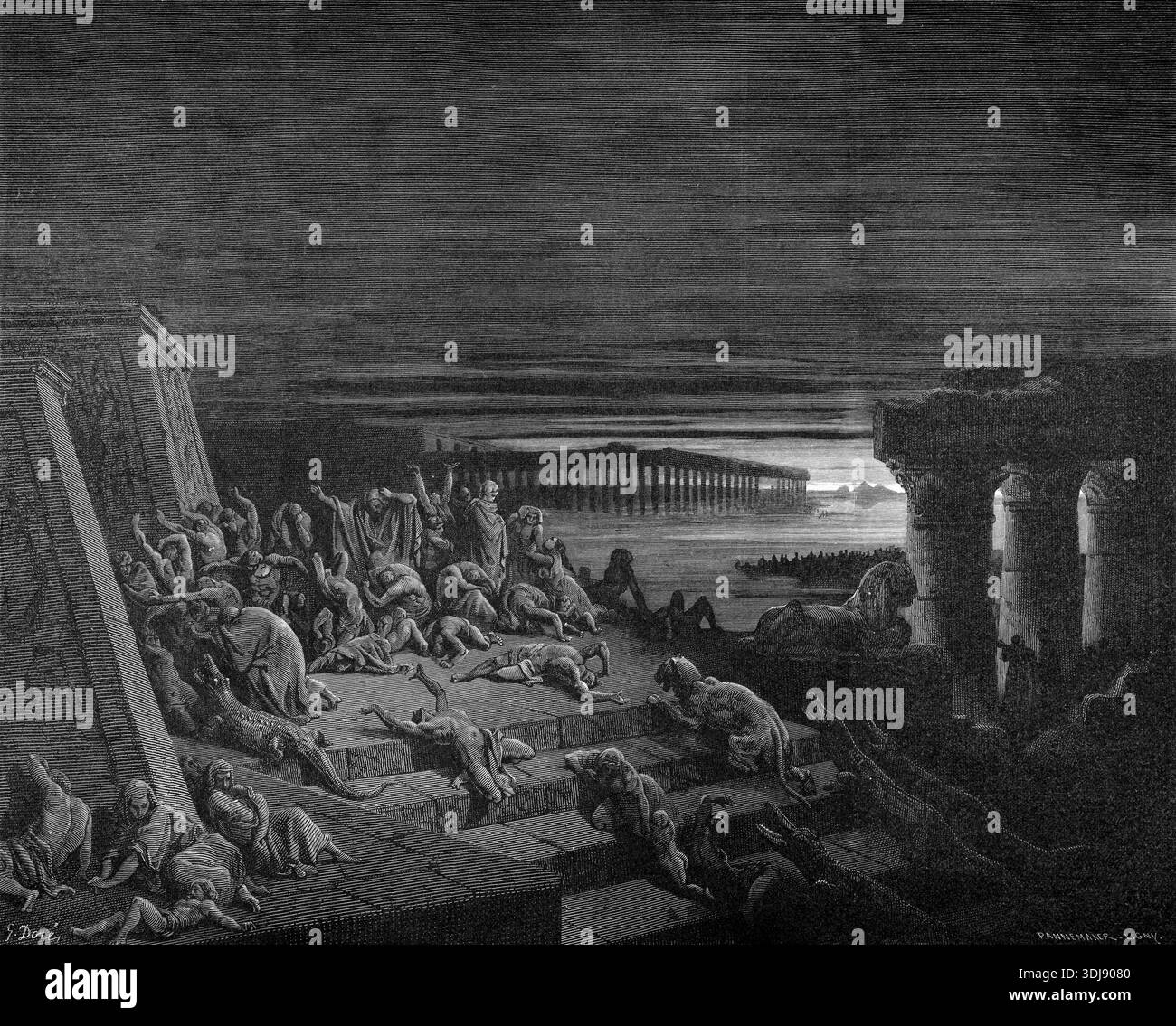 Dunkelheit in Ägypten. Geschichte, Exodus, zweites Buch Moses, Kapitel 10, Vers 22, Bibel, Altes Testament, Gott, Befehl, Ordnung, tiefe Finsternis, landesweit, de Stockfoto