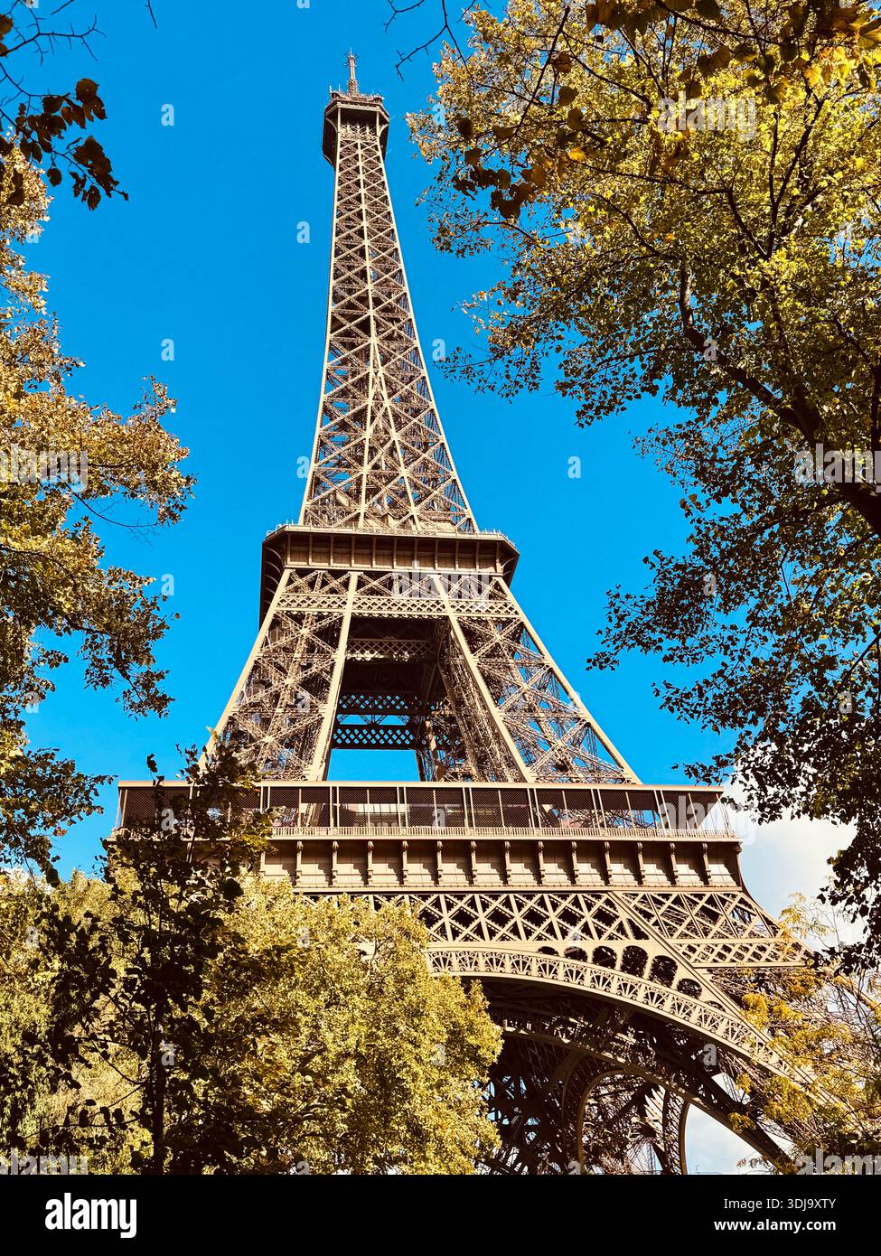 Eiffelturm von unten, Paris, Île-de-France, Frankreich Stockfoto