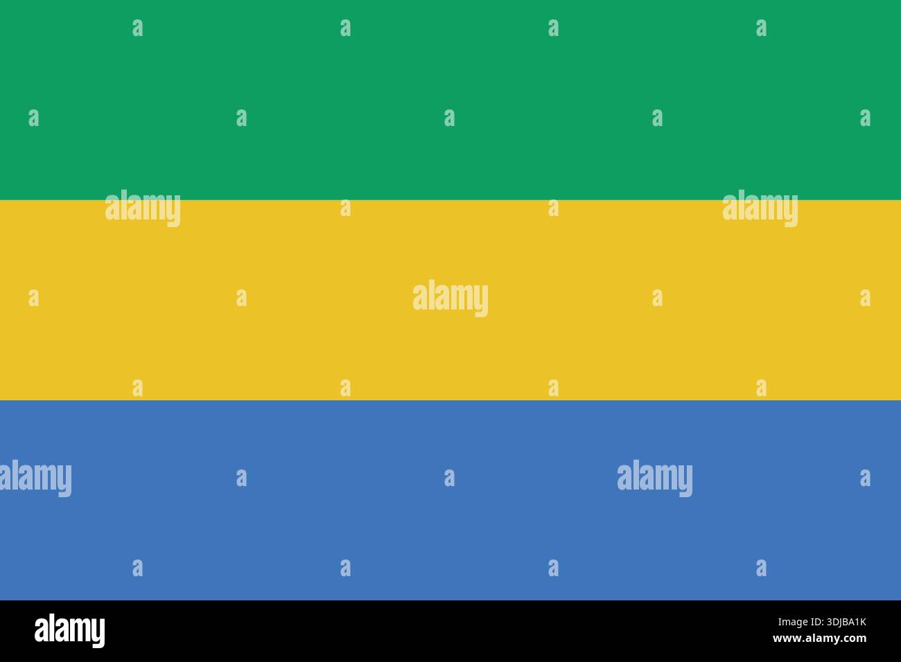 Flache Vektor-Illustration der gabunischen Flagge mit horizontalen grünen, gelben und blauen Streifen. Geeignet für pädagogische und redaktionelle Zwecke. Stock Vektor