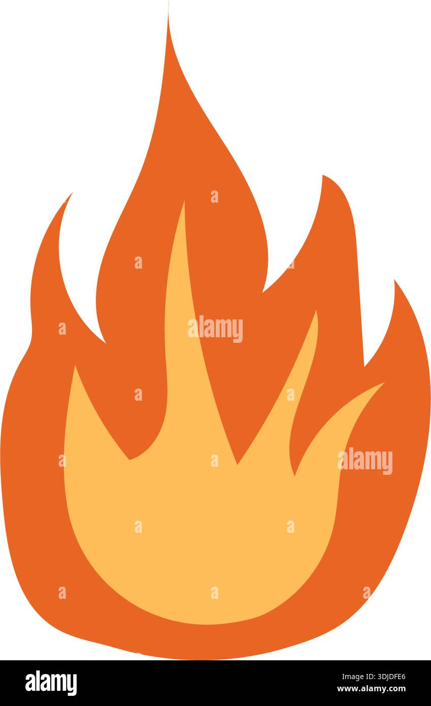 Einfaches Brandzeichen. Gelbe orangefarbene Zungen Flammensymbol. Hand gezeichnete flache Vektor-Illustration mit Lagerfeuer für Emoji, Aufkleber Stock Vektor
