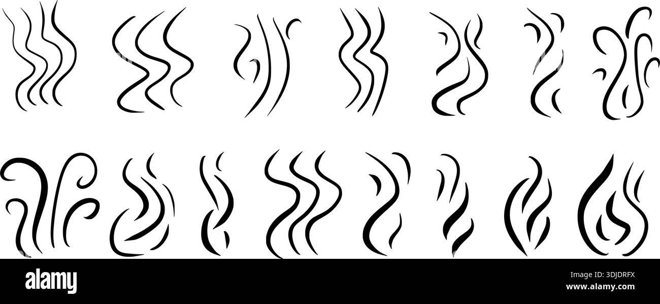 Heißer Dampf, der aus Kaffeesymbolen aufsteigt. Aromawellen und Rauchlinien minimalistisch. Ungleichmäßiges Element für Markenkonzepte für Lebensmittel und Getränke. Vector Food sm Stock Vektor