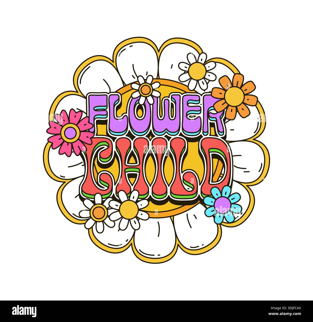 Cartoon-grooviges Hippie-Symbol mit Blumenkind Stock Vektor