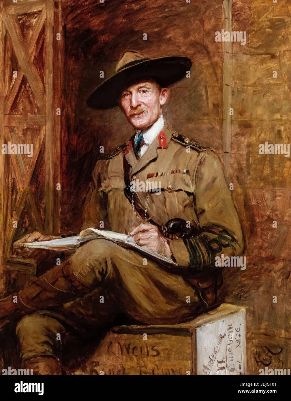 Robert Baden-Powell, 1. Baron Baden-Powell (1857–1941), britischer Offizier, Schriftsteller, Gründer der Pfadfindervereinigung. Erster Oberpfadfinder und Mitbegründer der Girl Guides Association, Porträtgemälde in Öl auf Leinwand von Sir Hubert von Herkomer, 1903 Stockfoto