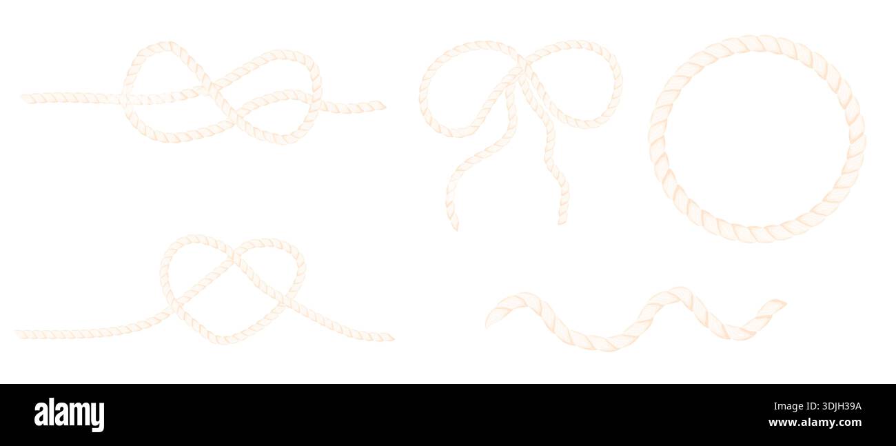 Kordelknotenrahmen-Set-Rahmen, Seilschleife, welliger Pinselkreis, Herzteiler. Muster, Rahmen und Rahmen in verschiedenen Formen und Stilen für Konstruktionsprojekte zusammenfügen. Vektorabbildung Stock Vektor