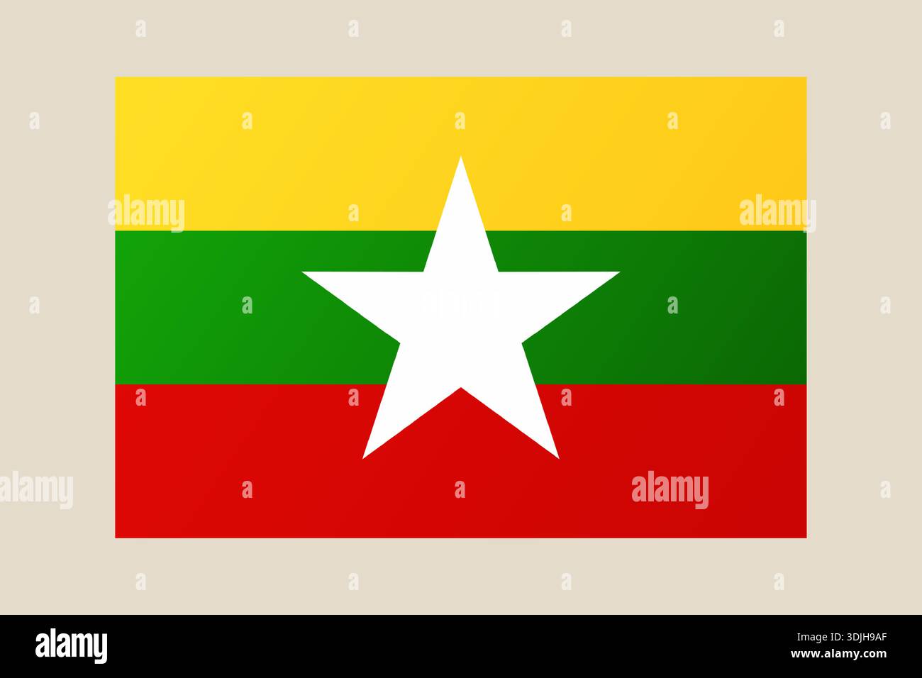 Myanmars Nationalflaggenvektor-Illustration, das offizielle Staatssymbol von Birma, isoliert für grafisches Design und patriotische Konzepte. Stock Vektor