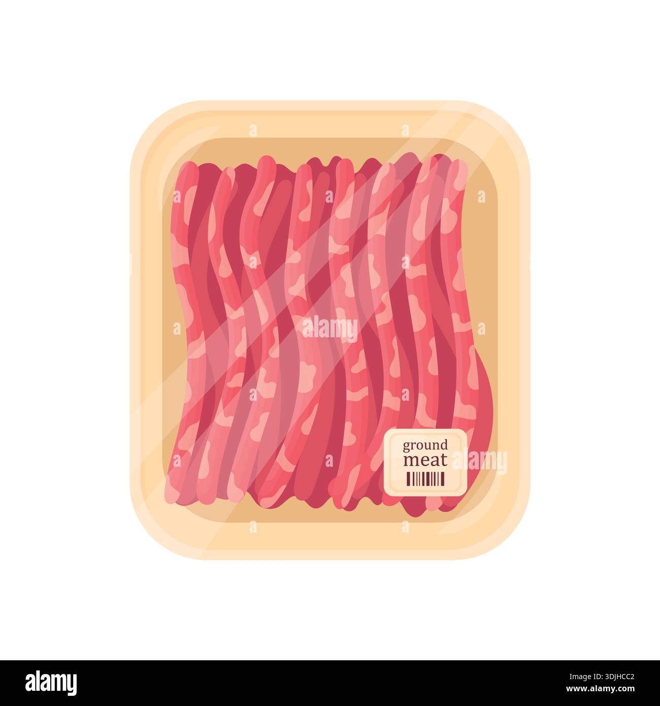 Hackfleisch mit Fett in einer Packung auf weißem Hintergrund. Stock Vektor