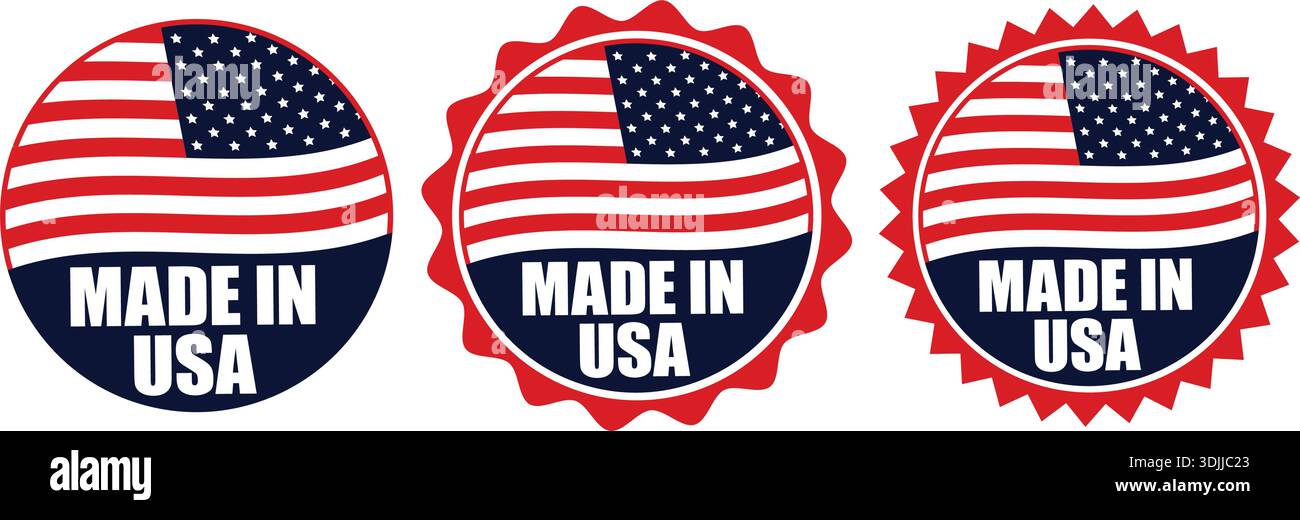 Made in USA Label und Icon – amerikanisches Produktemblem, USA Abzeichen, Logo Collection Vektor-Illustration Stock Vektor