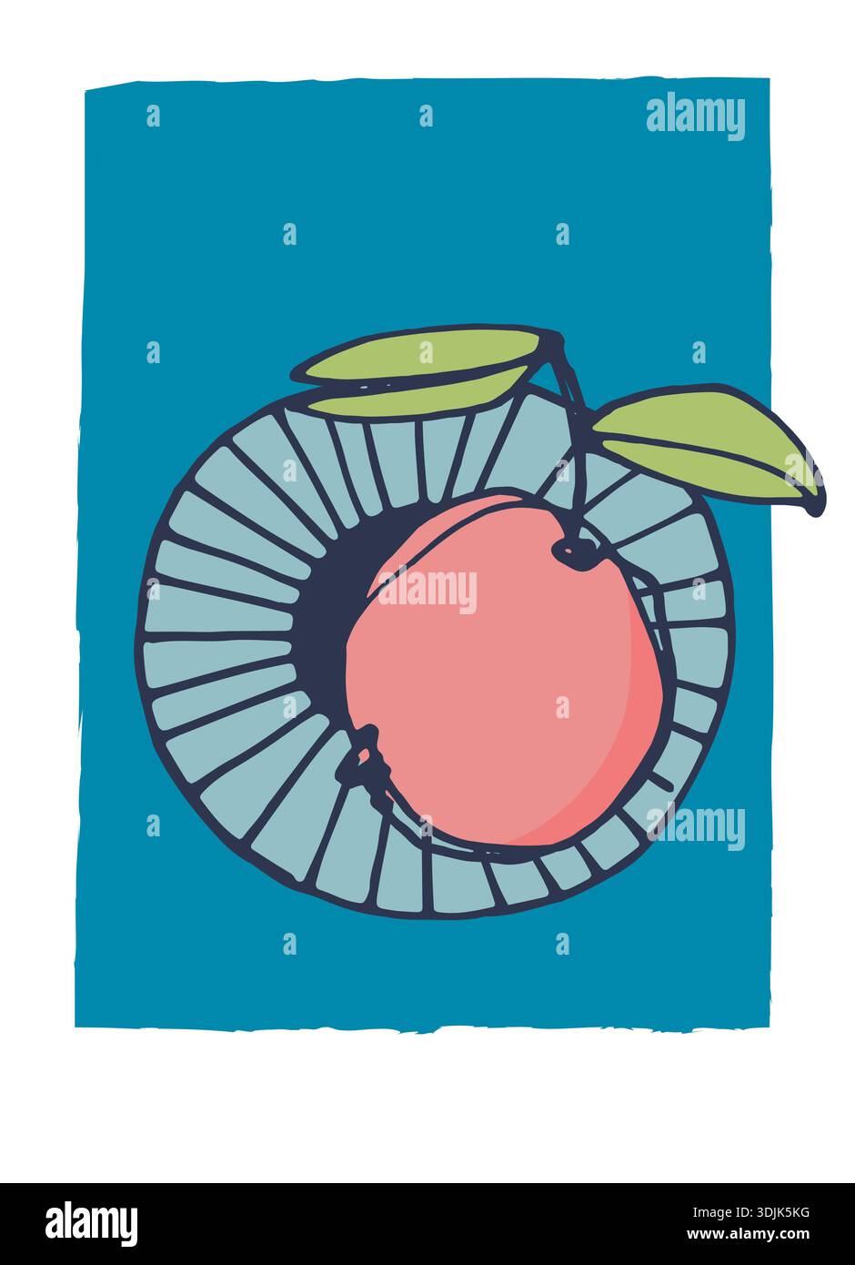 Handgezeichneter Apfel auf einem dekorativen Teller Poster, Grafiken. Dekor bedruckbare Kunst. Perfekt für Drucke, Poster, Logos und Branding Stock Vektor
