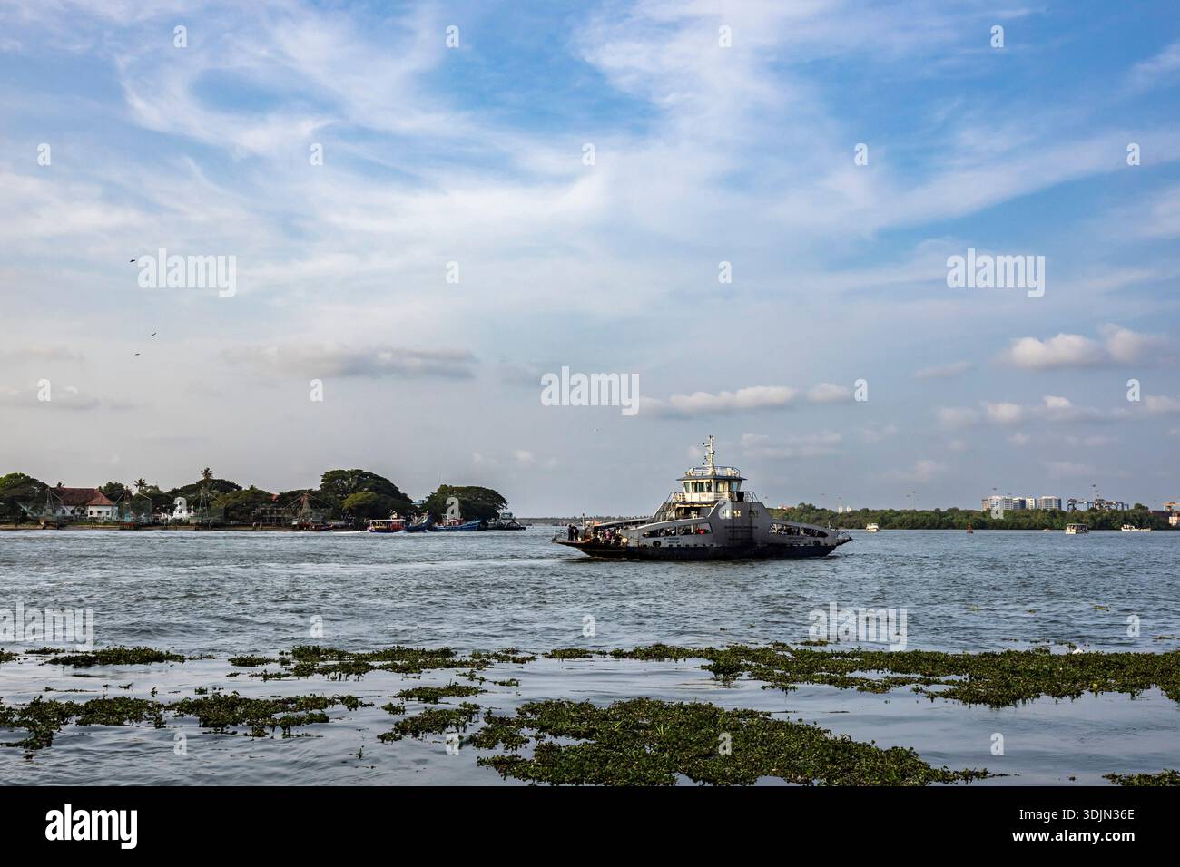 Mündung des Vembanad-Sees, Arabisches Meer, Fähre, Fort Kochi, Kochi(Cochin), Kerala, Indien, Südasien, Asien Stockfoto