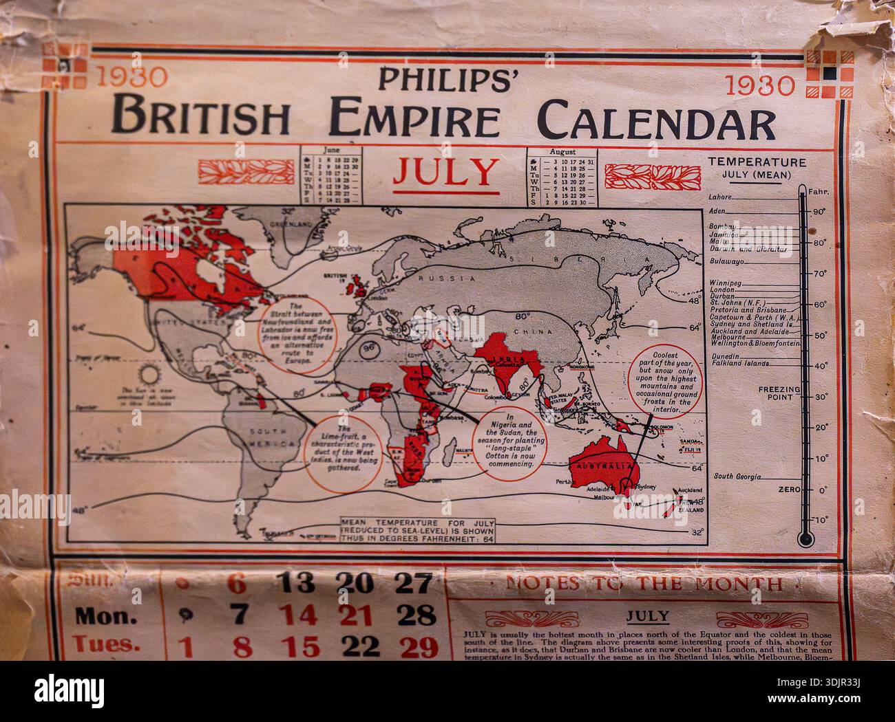 Philips British Empire Kalender datiert auf 1930. Stockfoto