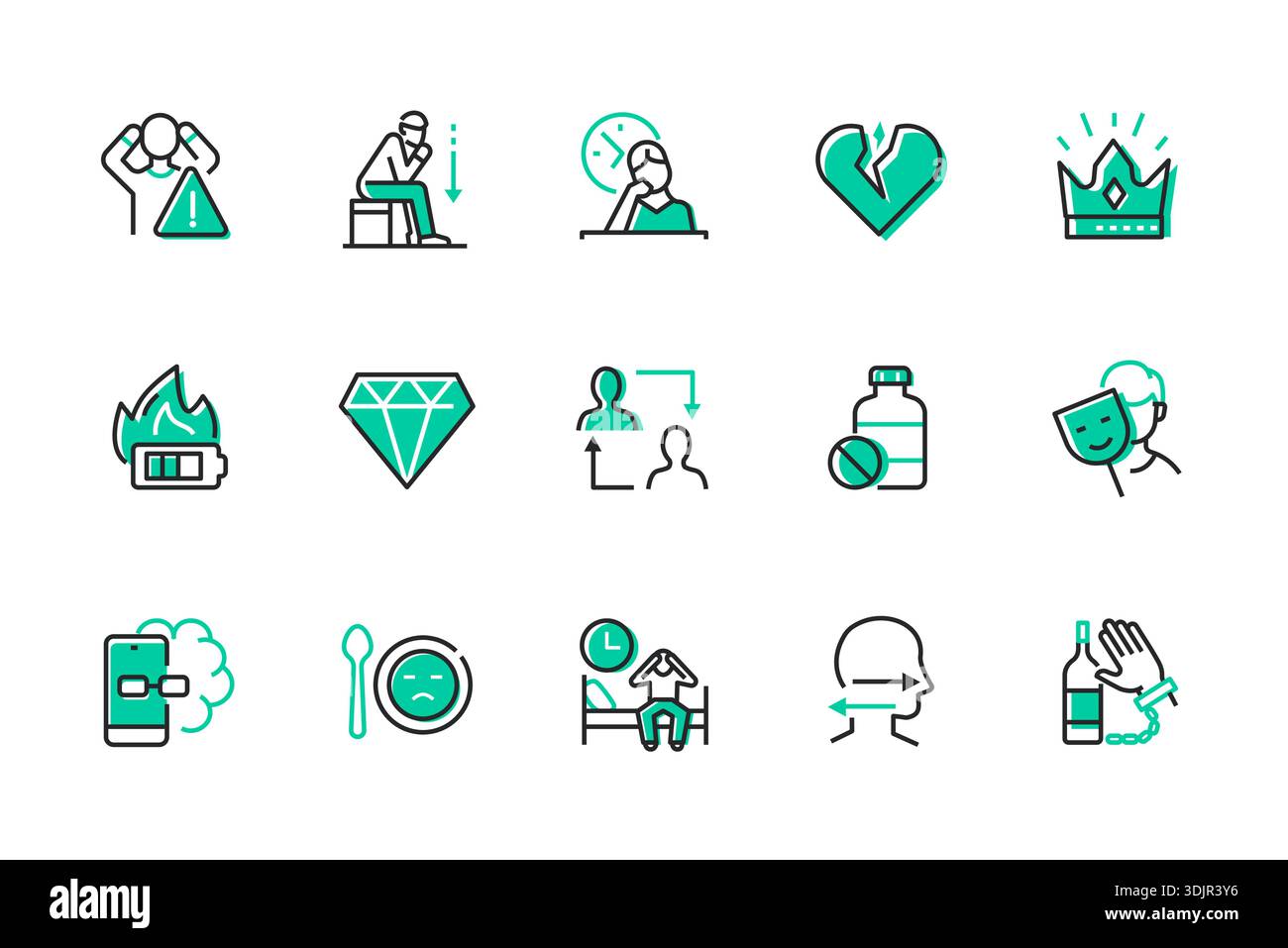 Psychologische Probleme - Satz von Liniendesign-Symbolen Stock Vektor