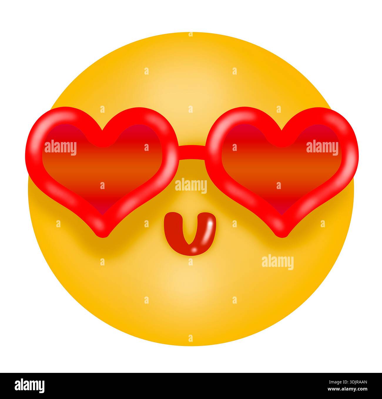 Zeichentrickfilm Emoticon Liebe Emoji Symbol isoliert auf weißem Hintergrund. Abbildung Stockfoto