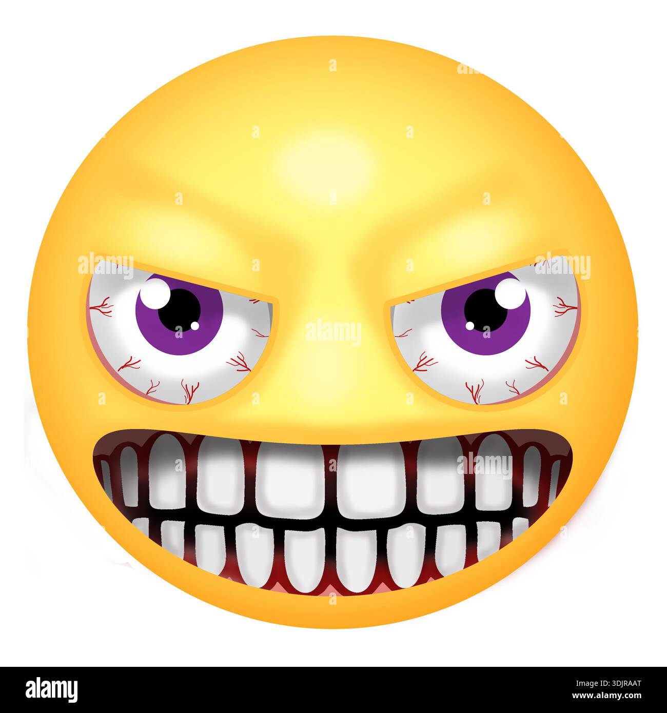Wütendes Emoji-Gesicht mit blutunterlaufenen Augen und Bärenzähnen Stockfoto