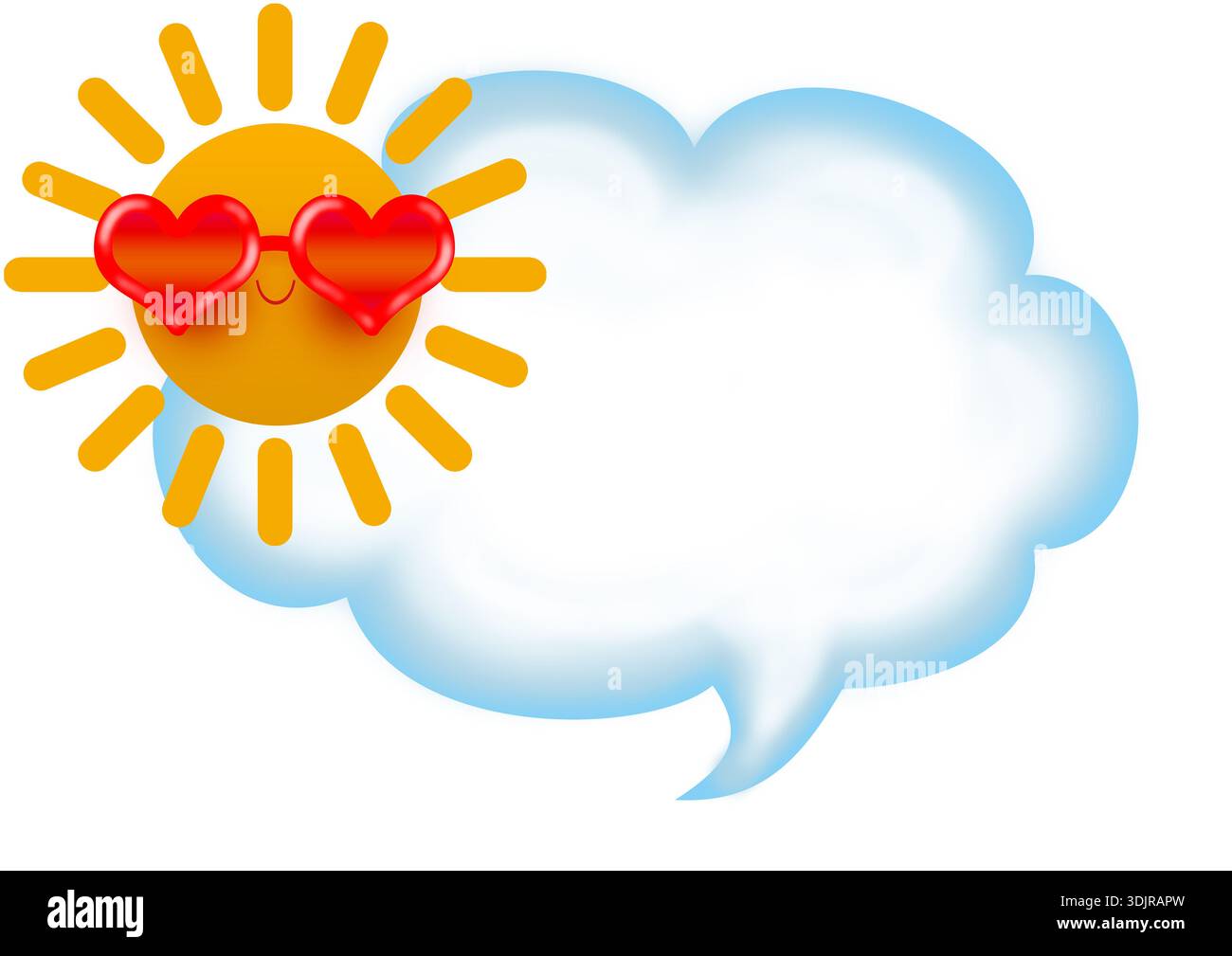 Illustration einer wolkenförmigen Sprechblase mit Sonne und Herzen Stockfoto