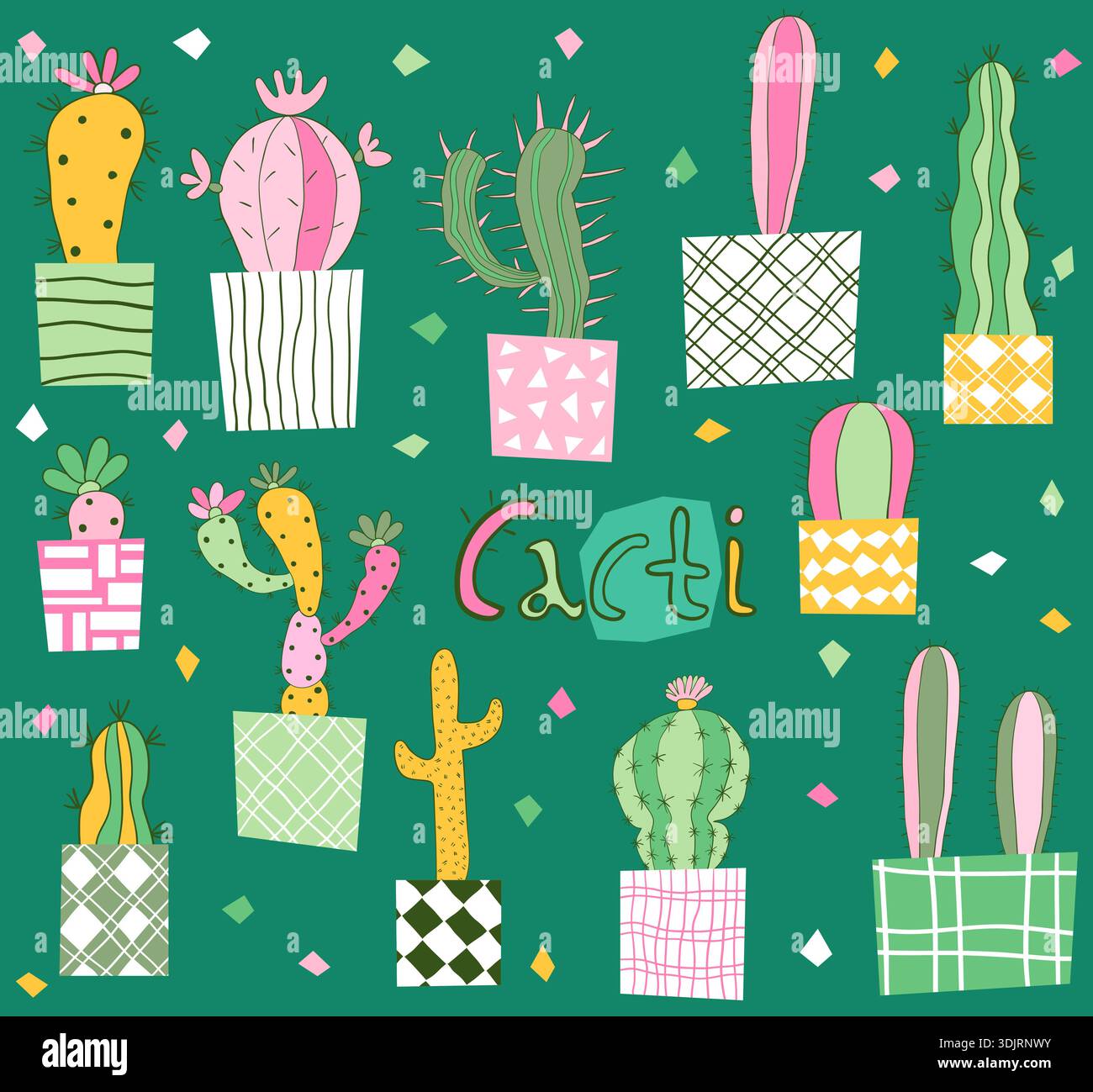 Cactus Hand gezeichnet. Satz von Kaktus im Topf auf weiem Hintergrund.  Stilisierte Aquarell. EPS 10 Stock-Vektorgrafik - Alamy