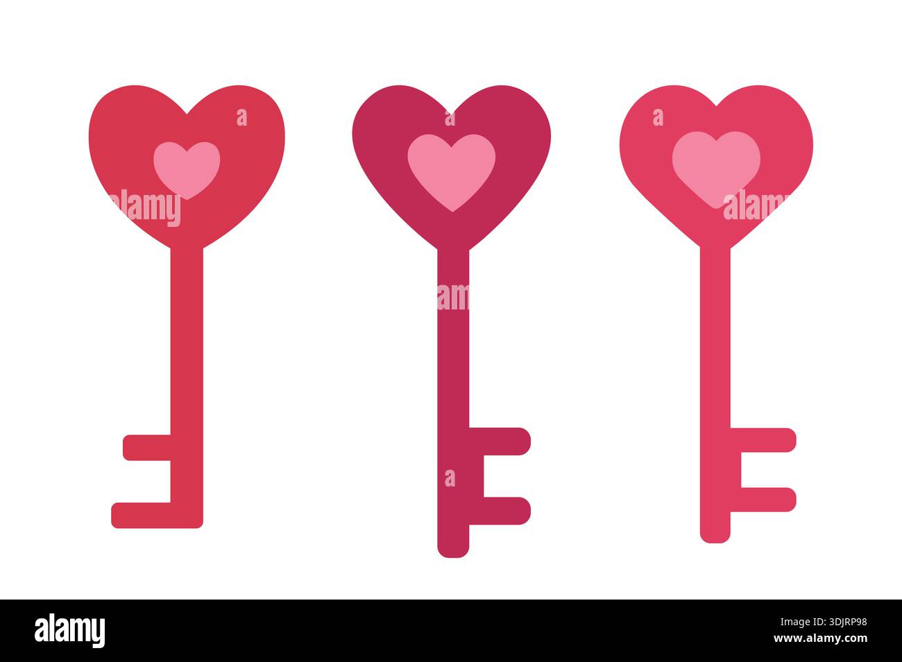 Satz von valentinstag Herzform Schlüssel flache Vektor Illustration. Ich liebe Schlüsselelement Clipart. Weißer Hintergrund. Stock Vektor