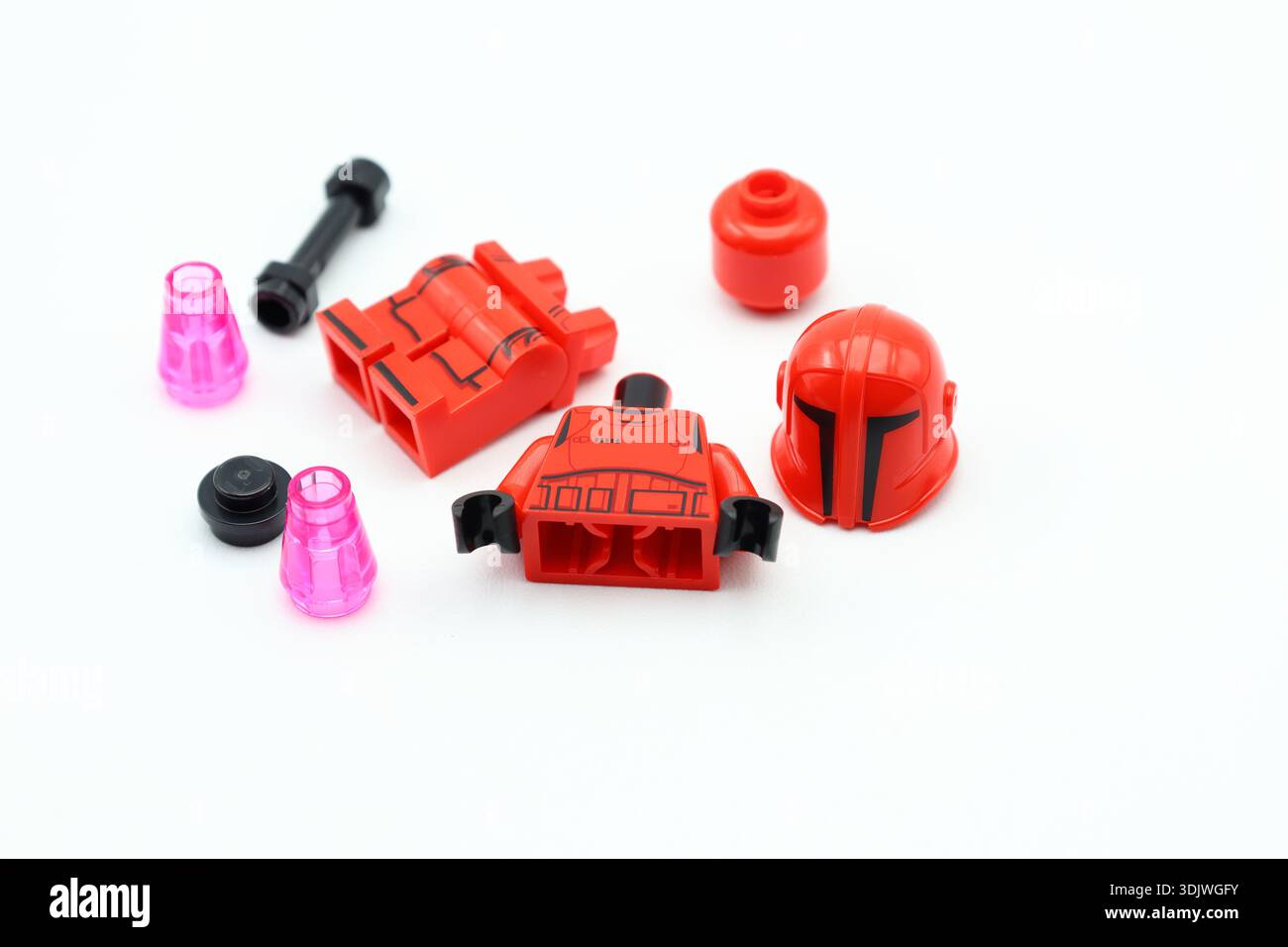 Star Wars Lego. Red Sith Guard Defender. Stockfoto