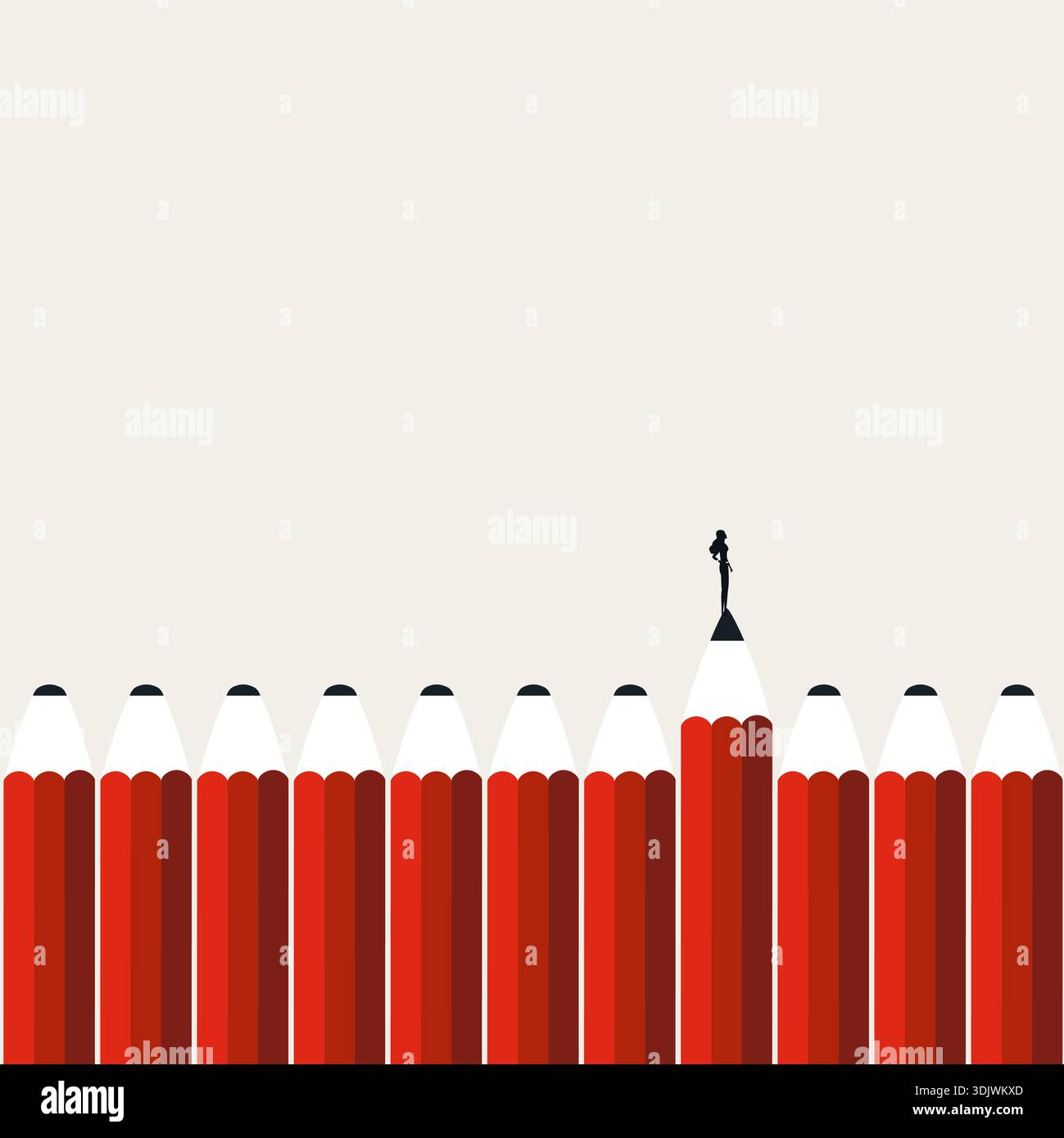 Diese minimalistische Vektorillustration zeigt einen Geschäftsmann mit dem schärfsten Bleistift, eine Geschäftsmetapher für den Besten. Ein professionelles Symbol für Exzellenz Stock Vektor