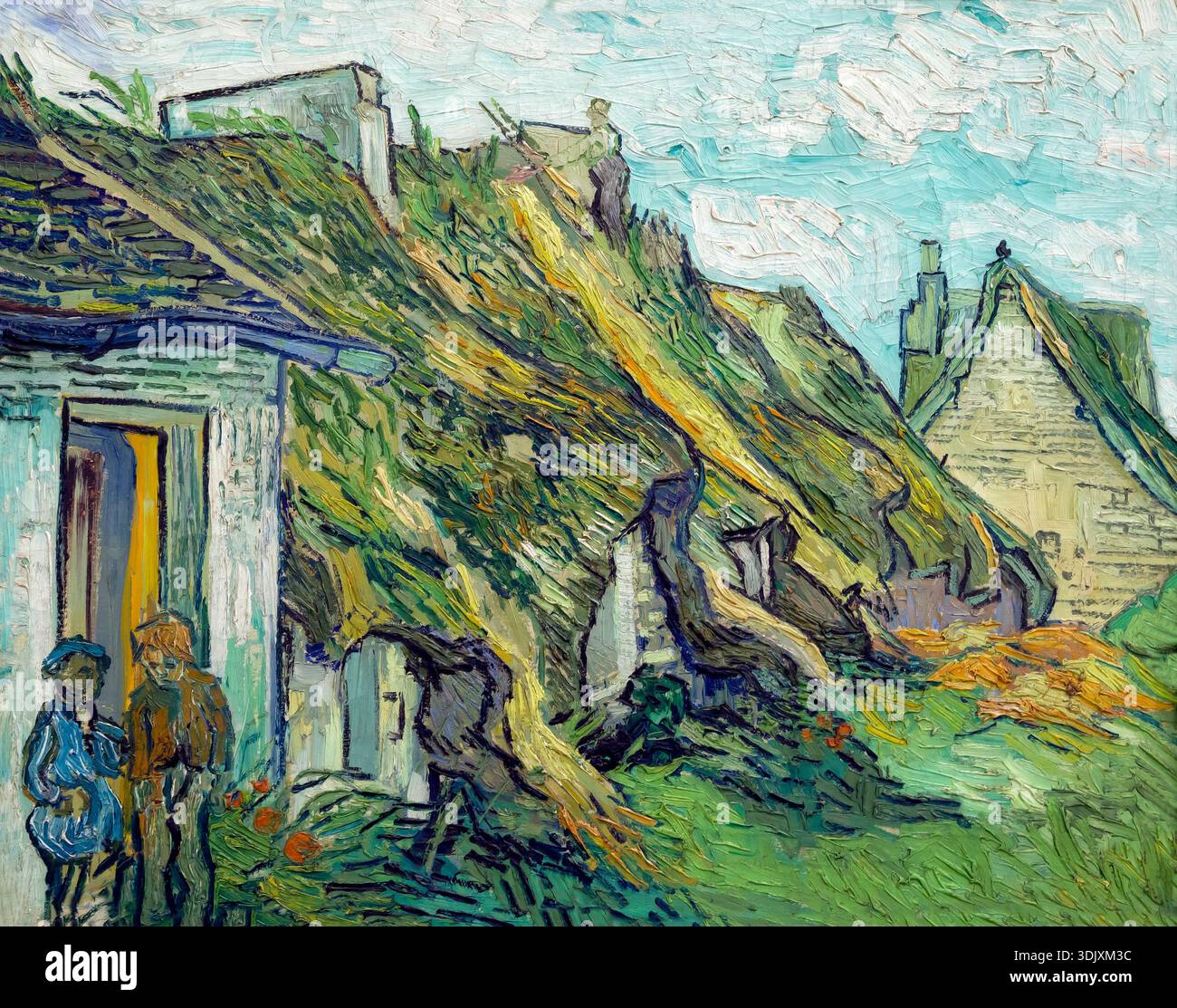 Reetgedeckte Sandsteinhütten in Chaponval, Reetgedeckte Hütten in Chaponval, Auvers-sur-Oise, Vincent van Gogh, 1890 Stockfoto