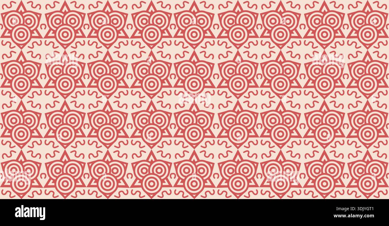 Ein künstlerisches, nahtloses Muster, das von ethnischer und volkstümlicher Kunst inspiriert wurde und stilisierte kreisförmige Motive und verspielte Elemente zeigt. Stock Vektor