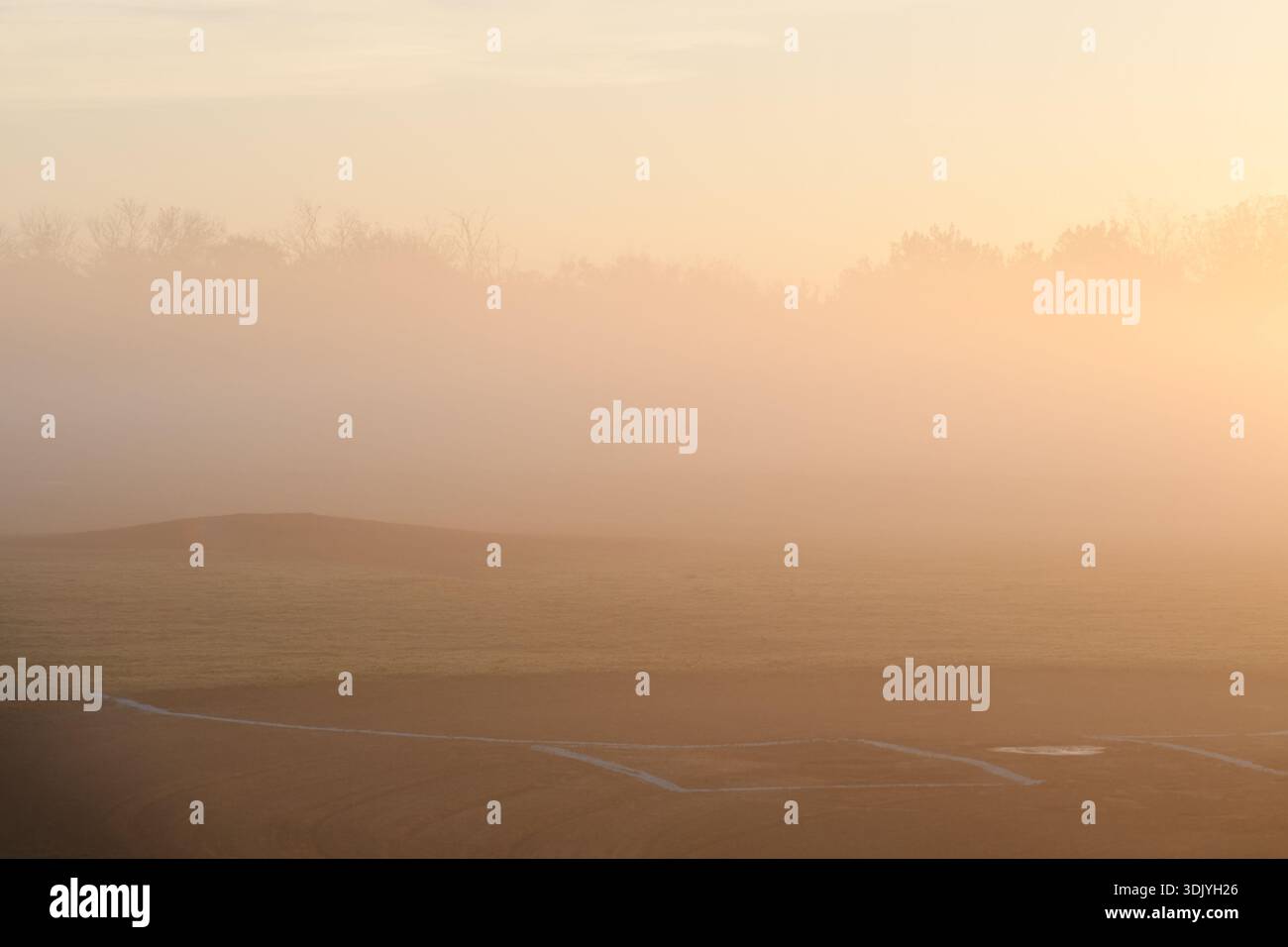 Nebel über dem Baseballfeld Stockfoto