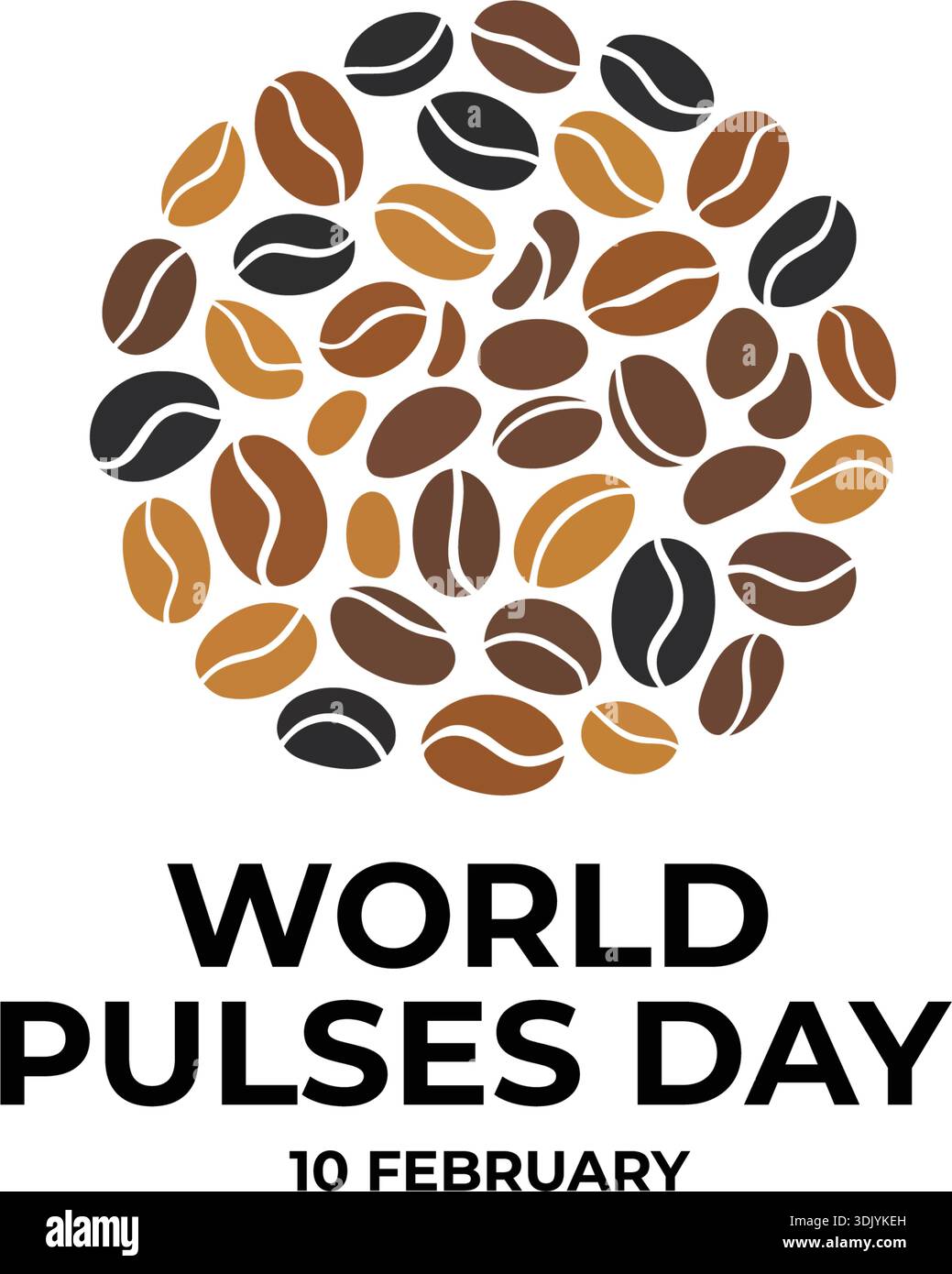 World Pulses Day Poster mit verschiedenen Linsenbohnen Illustration in kreisförmiger Form auf weißem Hintergrund Stock Vektor