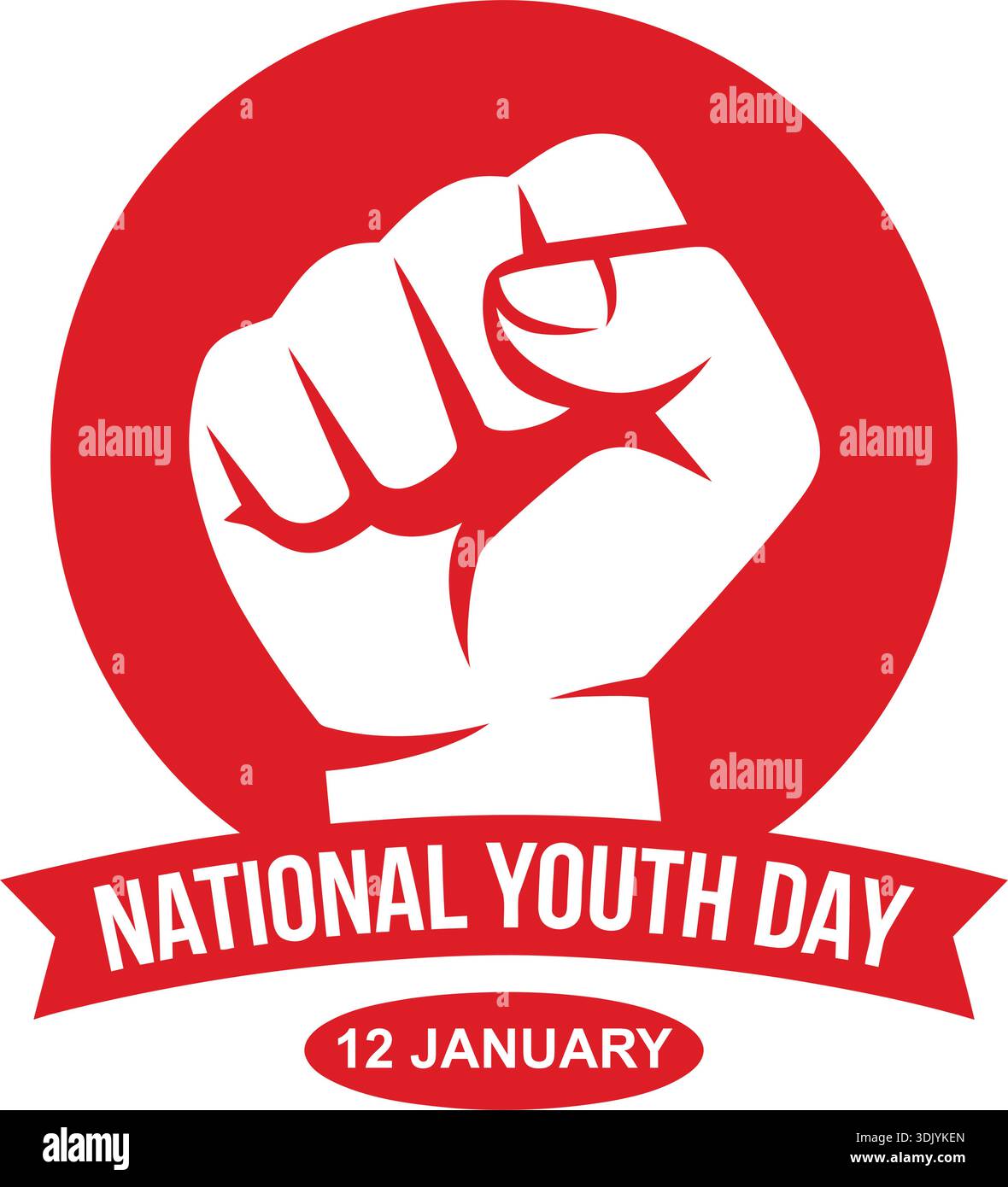 Nationales Poster zum Jugendtag mit erhöhtem Faustsymbol im roten Kreis und auffälliger Typografie auf weißem Hintergrund Stock Vektor