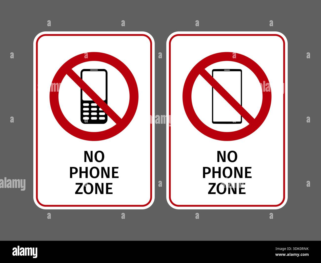 Warnschilder für keine Telefonzone. Moderne Smartphones und klassische Handysymbole Stock Vektor