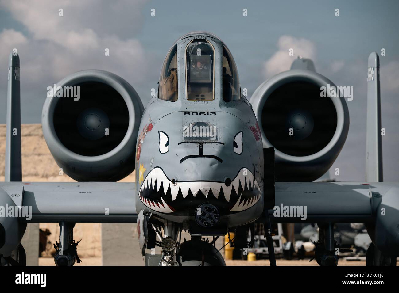 Josiah Bierle, Pilot der 75. Expeditionary Fighter Squadron, wartet auf den Start im US-Zentralkommando. Stockfoto