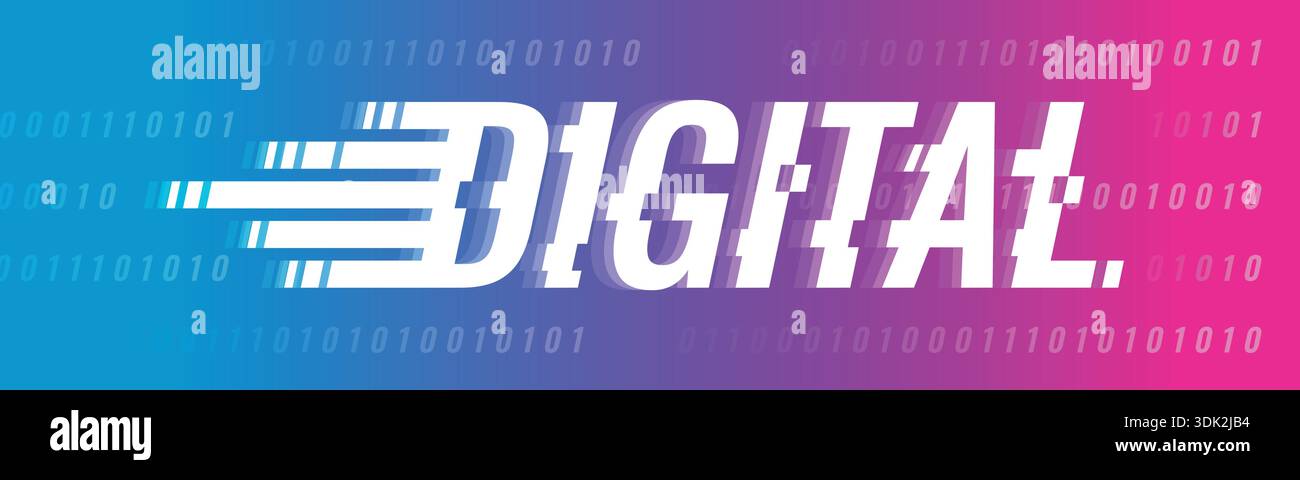 0 und 1 Zahlen und digitales Wort. Gradient digitales Konzept. Schnelles digitales Logo. Stock Vektor