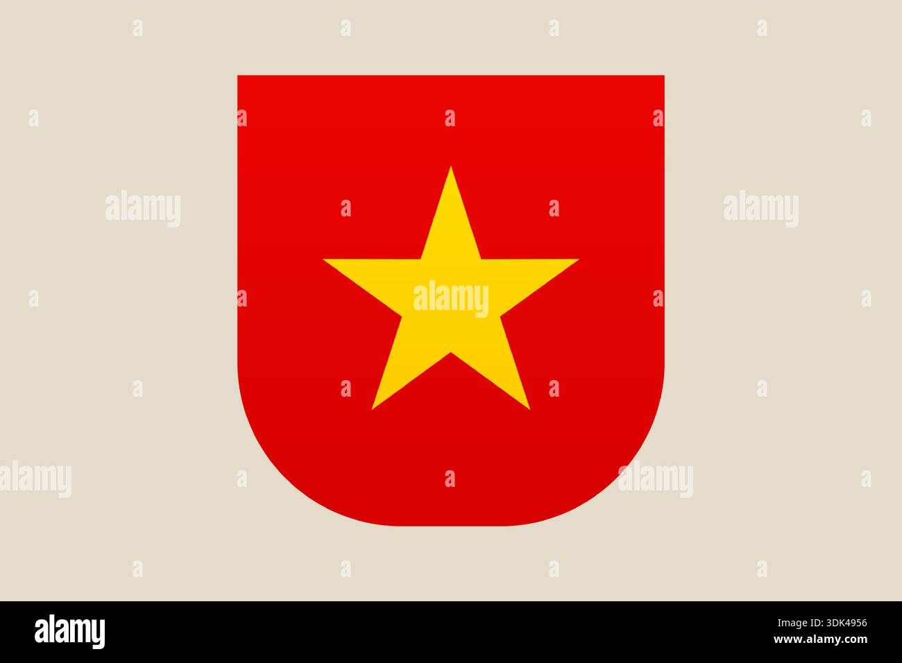 Fettes rotes Schild-Vektor-Emblem mit einem zentrierten gelben Stern auf einem sauberen beigefarbenen Hintergrund, das ein einfaches Symbol für generische Grafiken darstellt. Stock Vektor