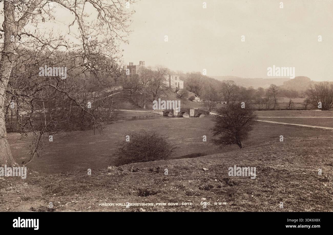 Haddon Hall aus Dovecotes, Derbyshire, zwischen 1870 und 1880. Stockfoto