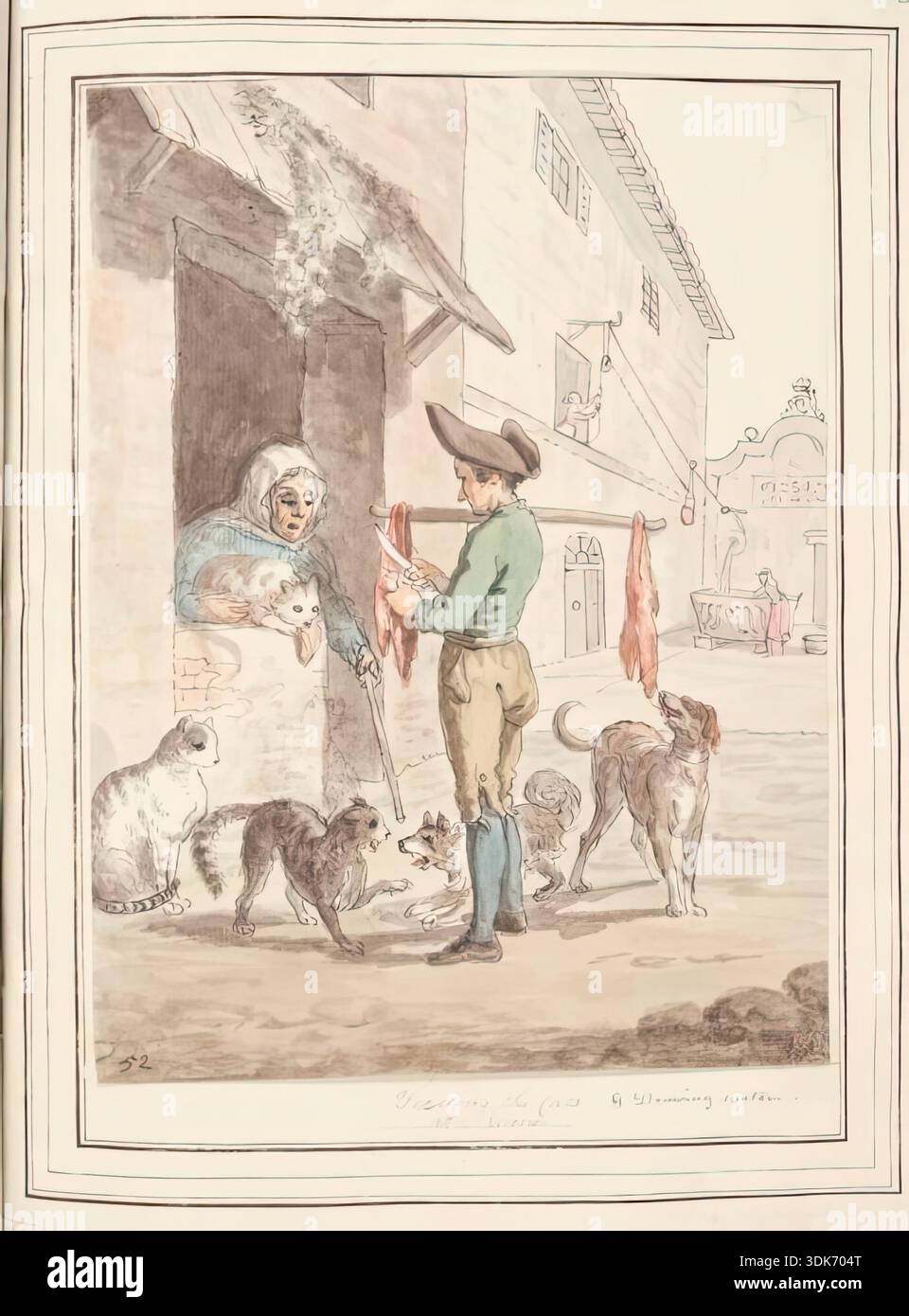 Feeding the Cats at Rome, Blatt aus „A Collection of Dresses by David Allan Most From Nature“, 1776. Stockfoto