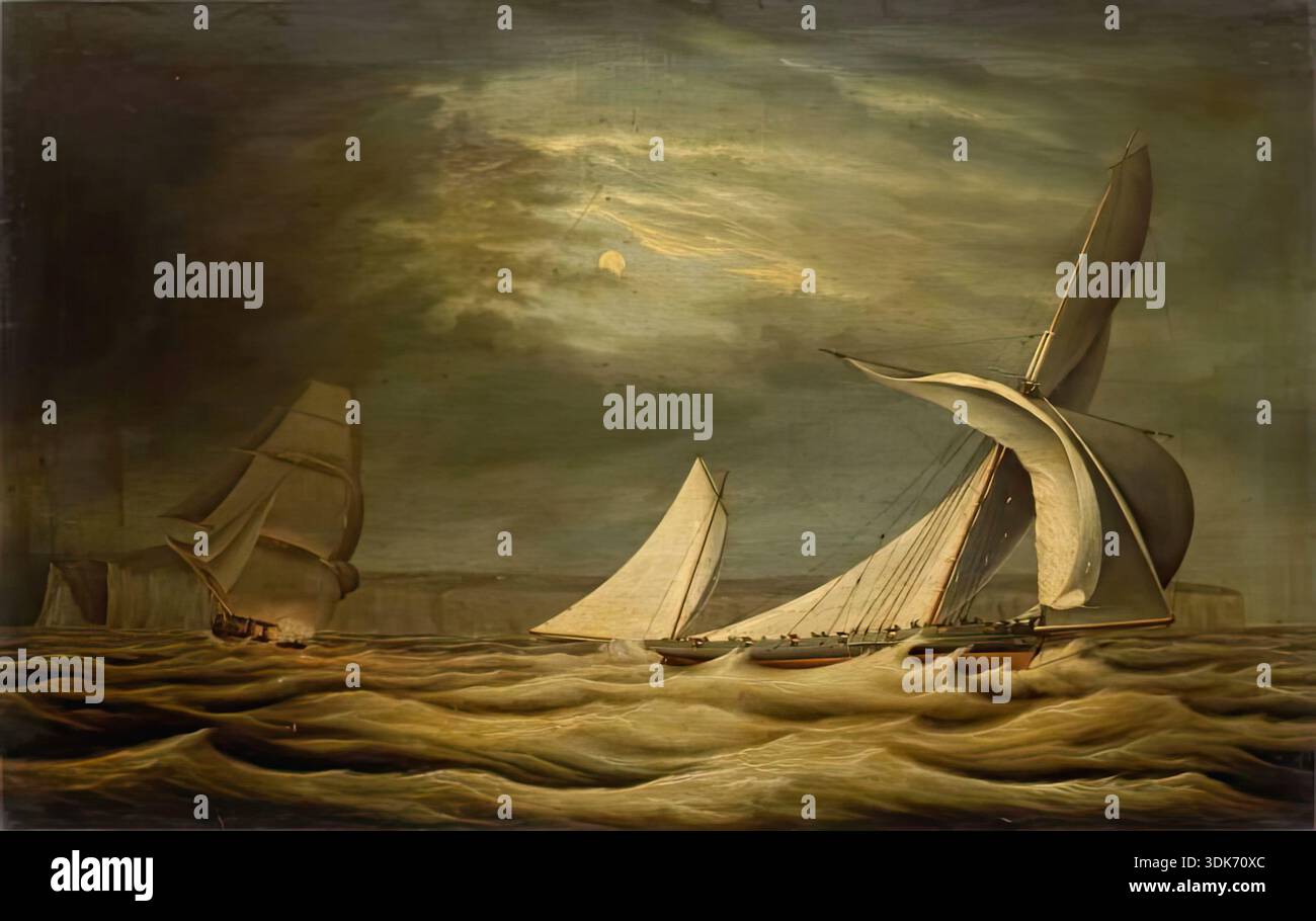 Schiffe im Mondlicht, c1850. Stockfoto