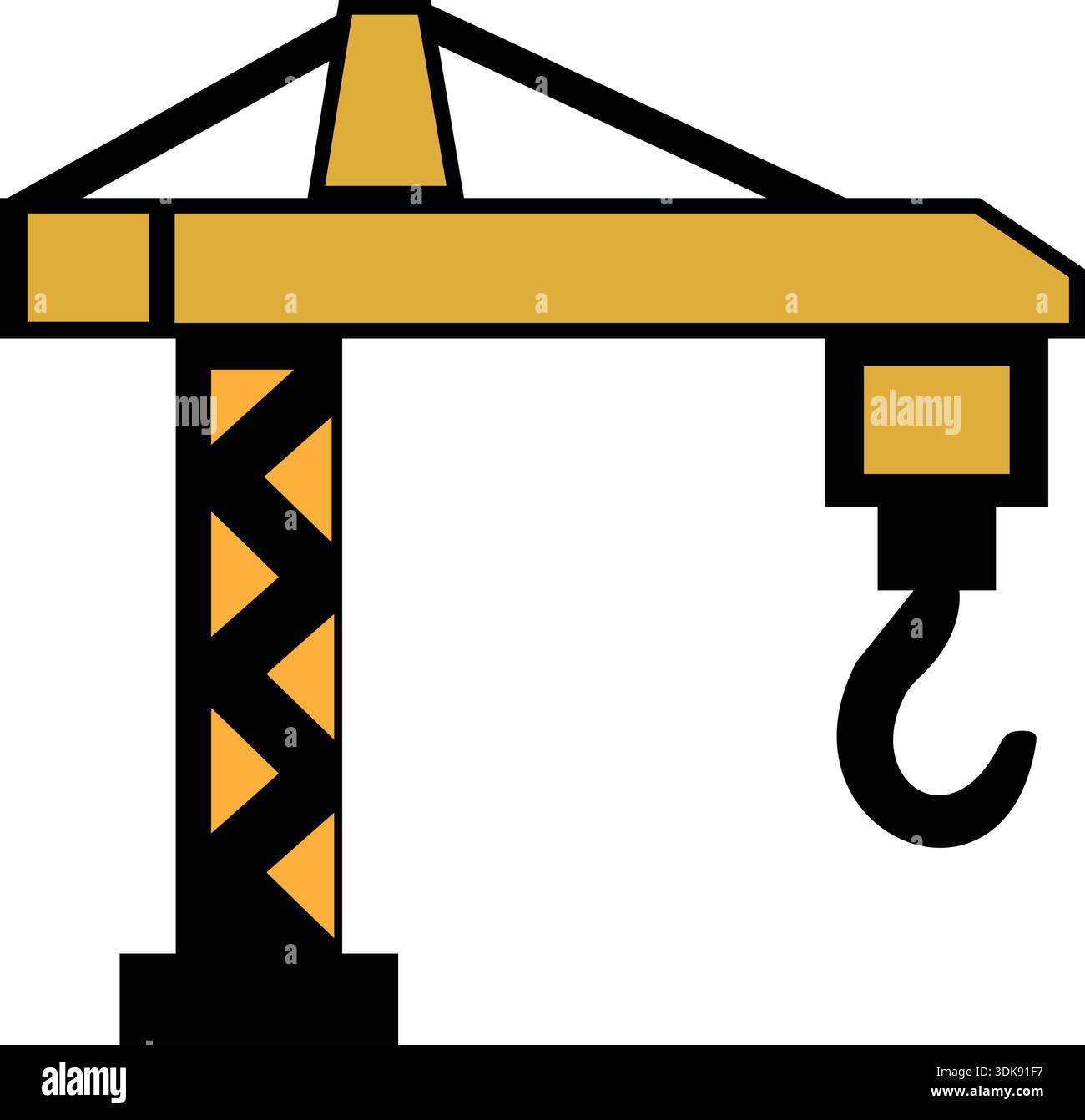 Ein professionelles, gelbes Turmkran-Flachvektorsymbol mit einem robusten Hakensymbol stellt Baustellenmaschinen für Bauprojekte dar Stock Vektor