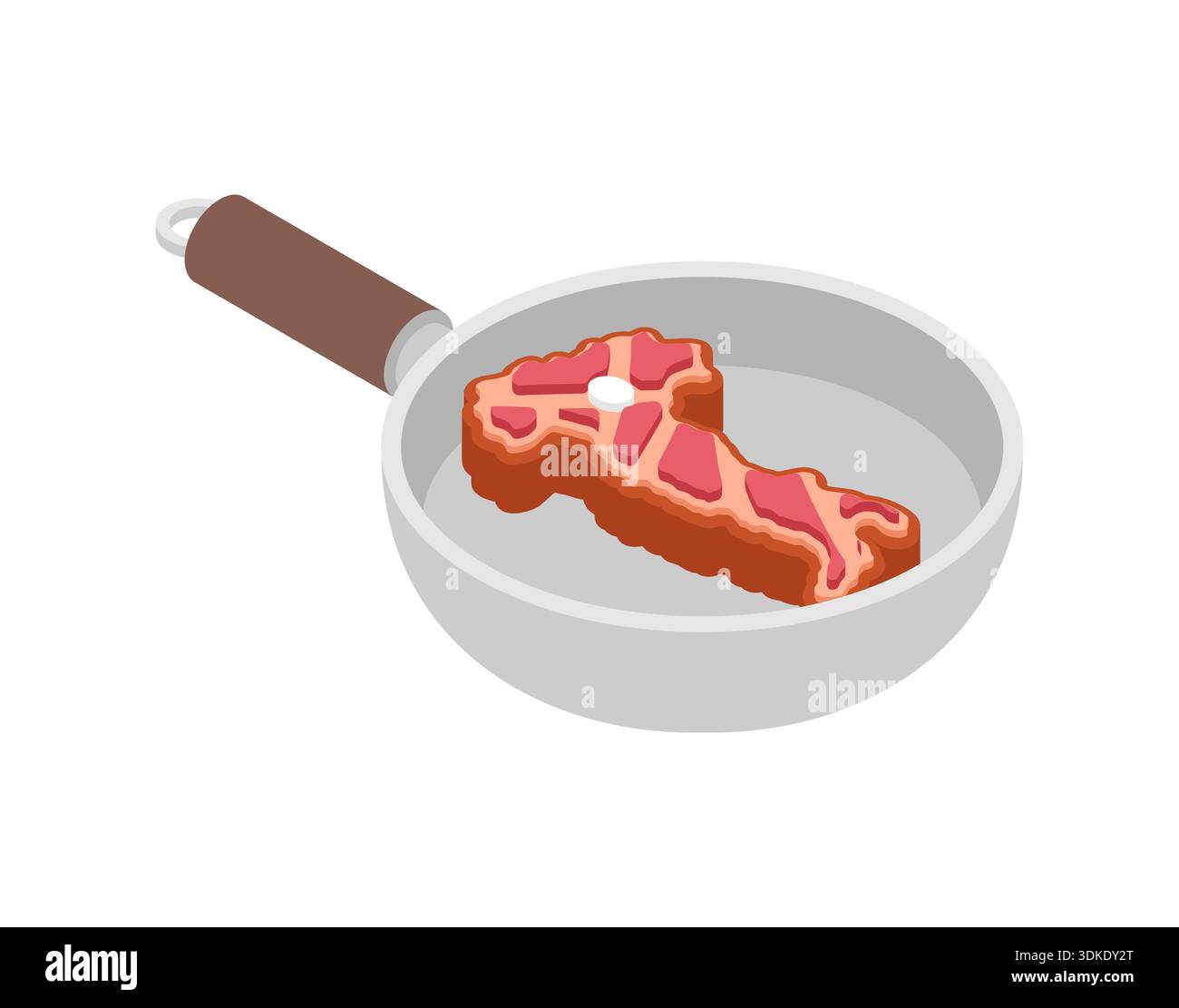 Rindersteak in Form der geografischen Karte Italiens, das in einer Pfanne gekocht wird. Kreatives Lebensmittelkonzept für italienische Küche, mediterrane Ernährung und Stock Vektor