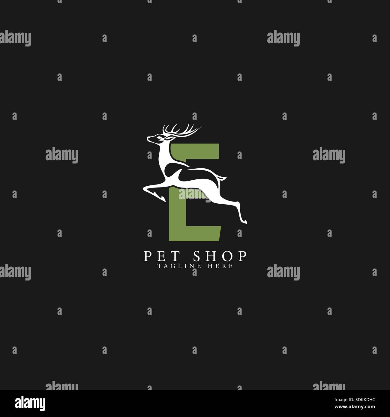 Letter E Logo mit Hirsch Art. Design mit Alphabet E für Wildtiere Stock Vektor