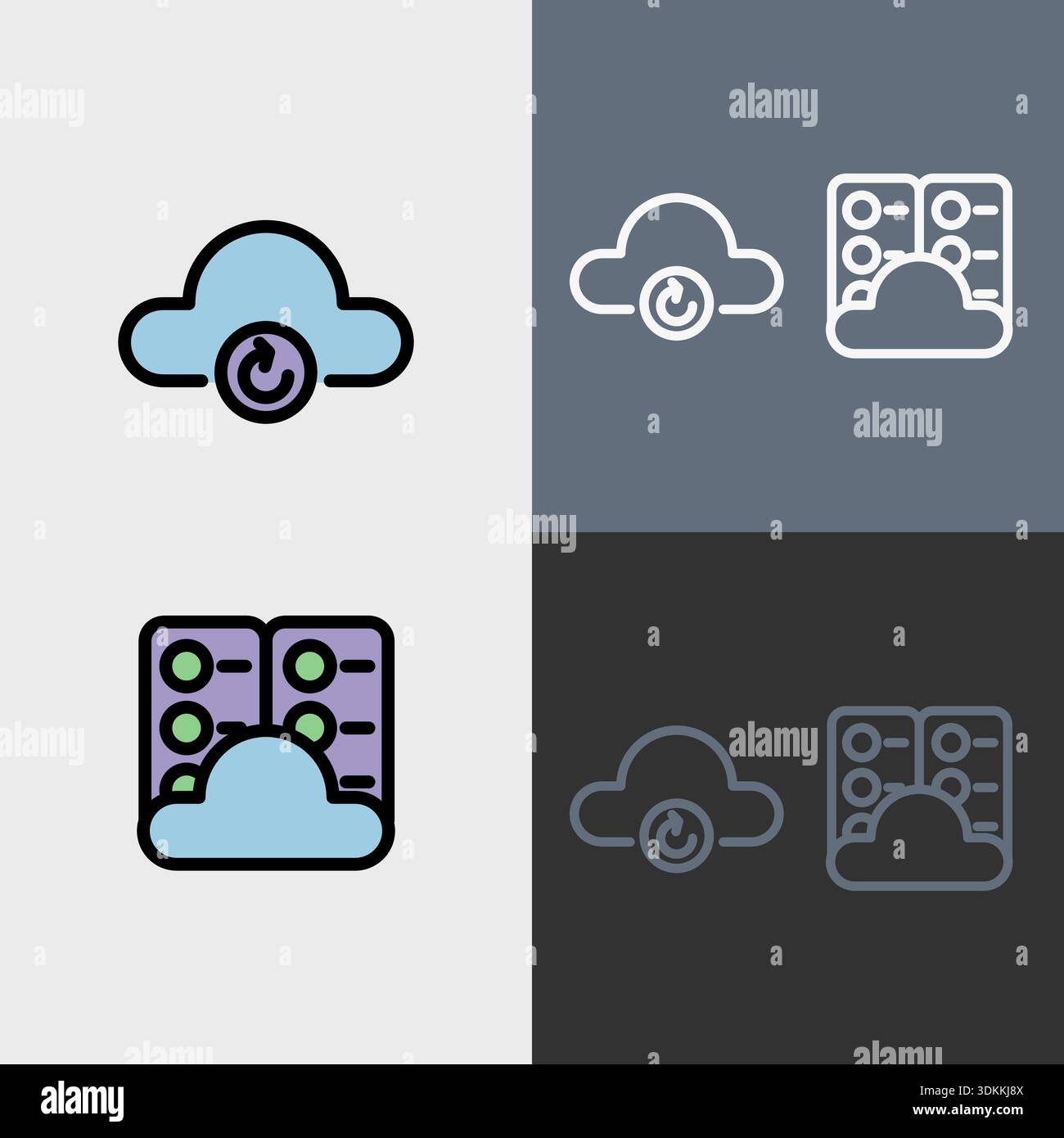 Symbol für Cloud-Computing – Symbolsatz für Cloud-Computing, Cloud-Infrastruktur, Technologie und Netzwerkvektoren. Stock Vektor