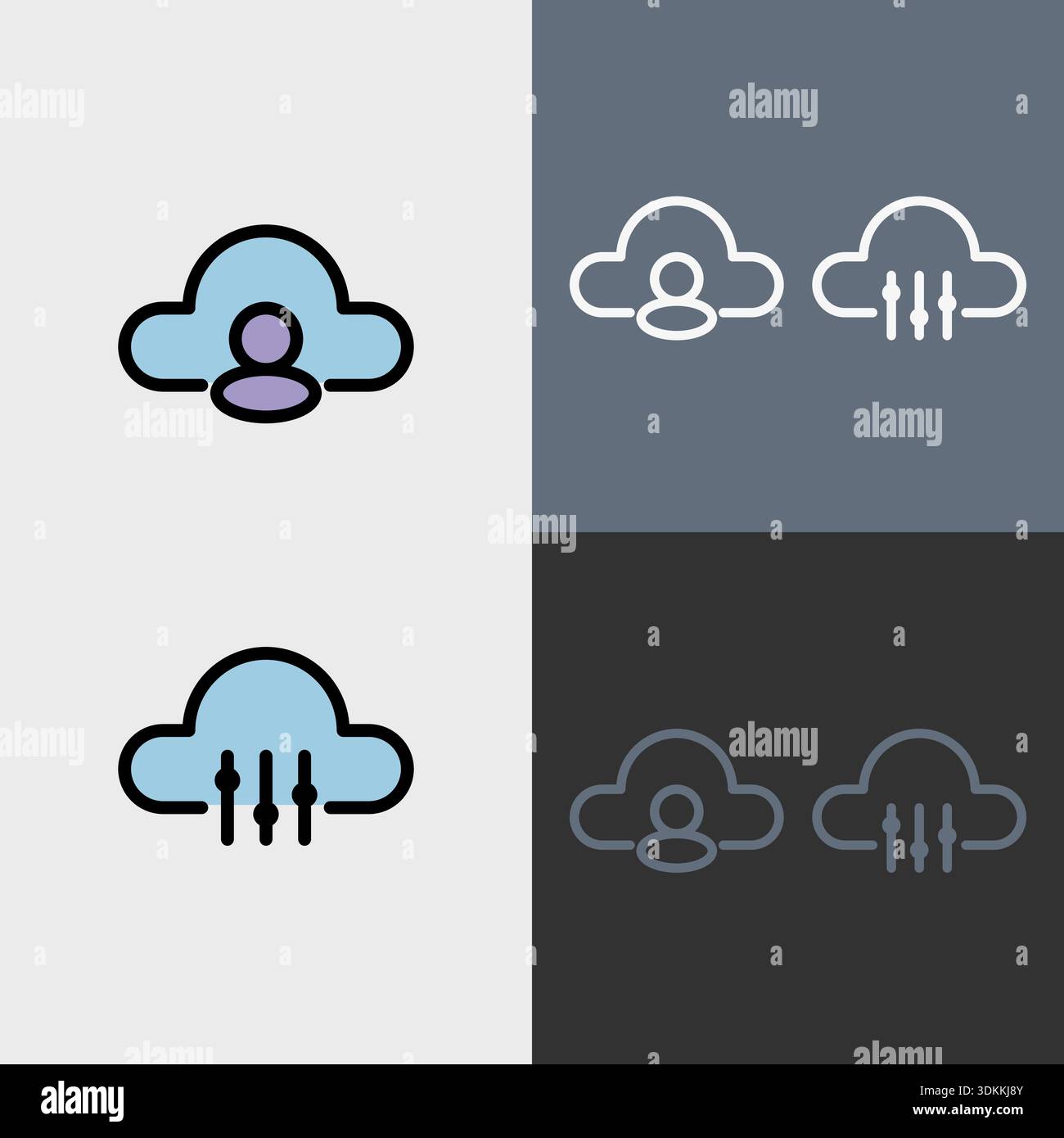Symbol für Cloud-Computing – Symbolsatz für Cloud-Computing, Cloud-Infrastruktur, Technologie und Netzwerkvektoren. Stock Vektor