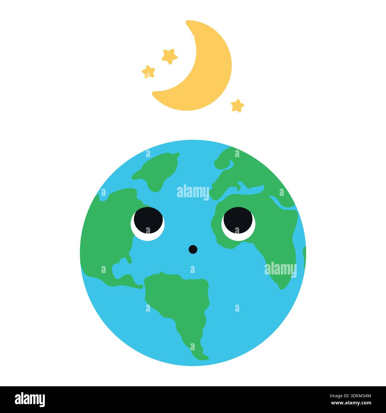 Niedlicher Planet Erde und Mond. Vektorabbildung isoliert auf weißem Hintergrund. Stock Vektor