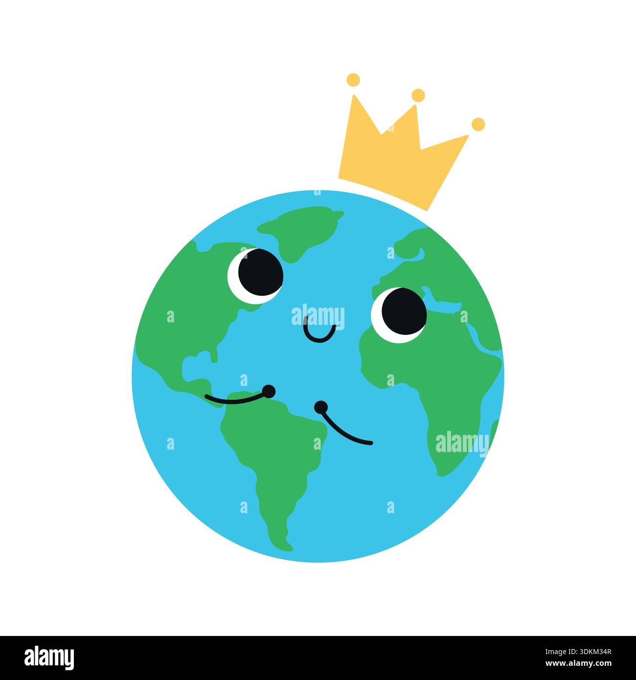 Der süße Planet Erde trägt eine königliche Krone. Vektorabbildung isoliert auf weißem Hintergrund. Stock Vektor
